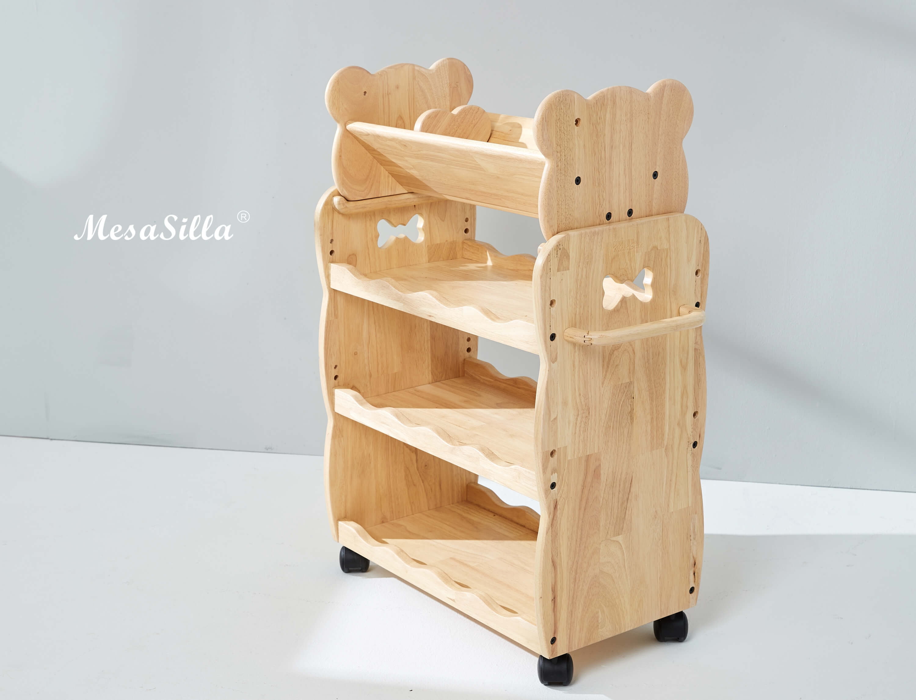 Mesasilla Solid Wood Trolley with 3 Tiers and Lockable Casters MesaSilla USA