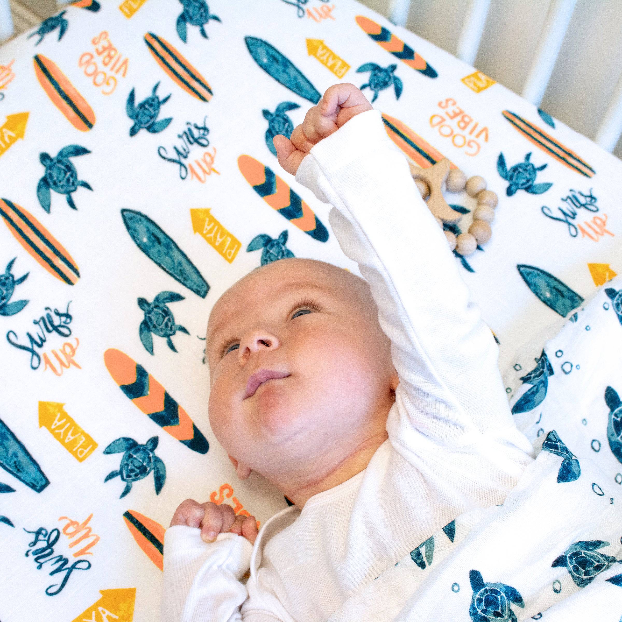 Surf Oh So Soft Muslin Crib Sheet Crib Sheet Bebe au Lait