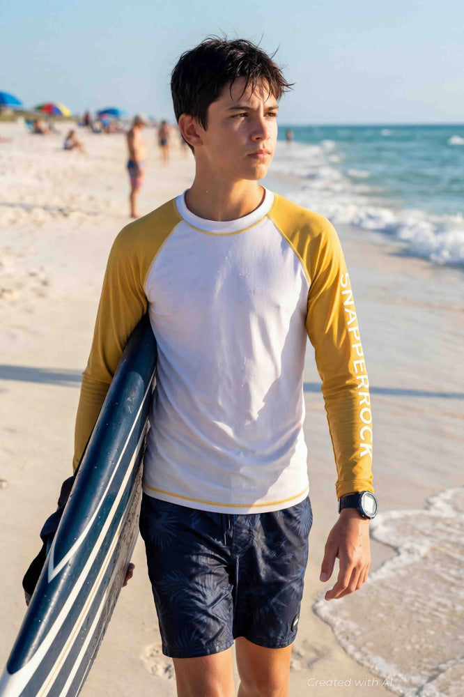 Sustainable LS Rash Top - White & Yellow