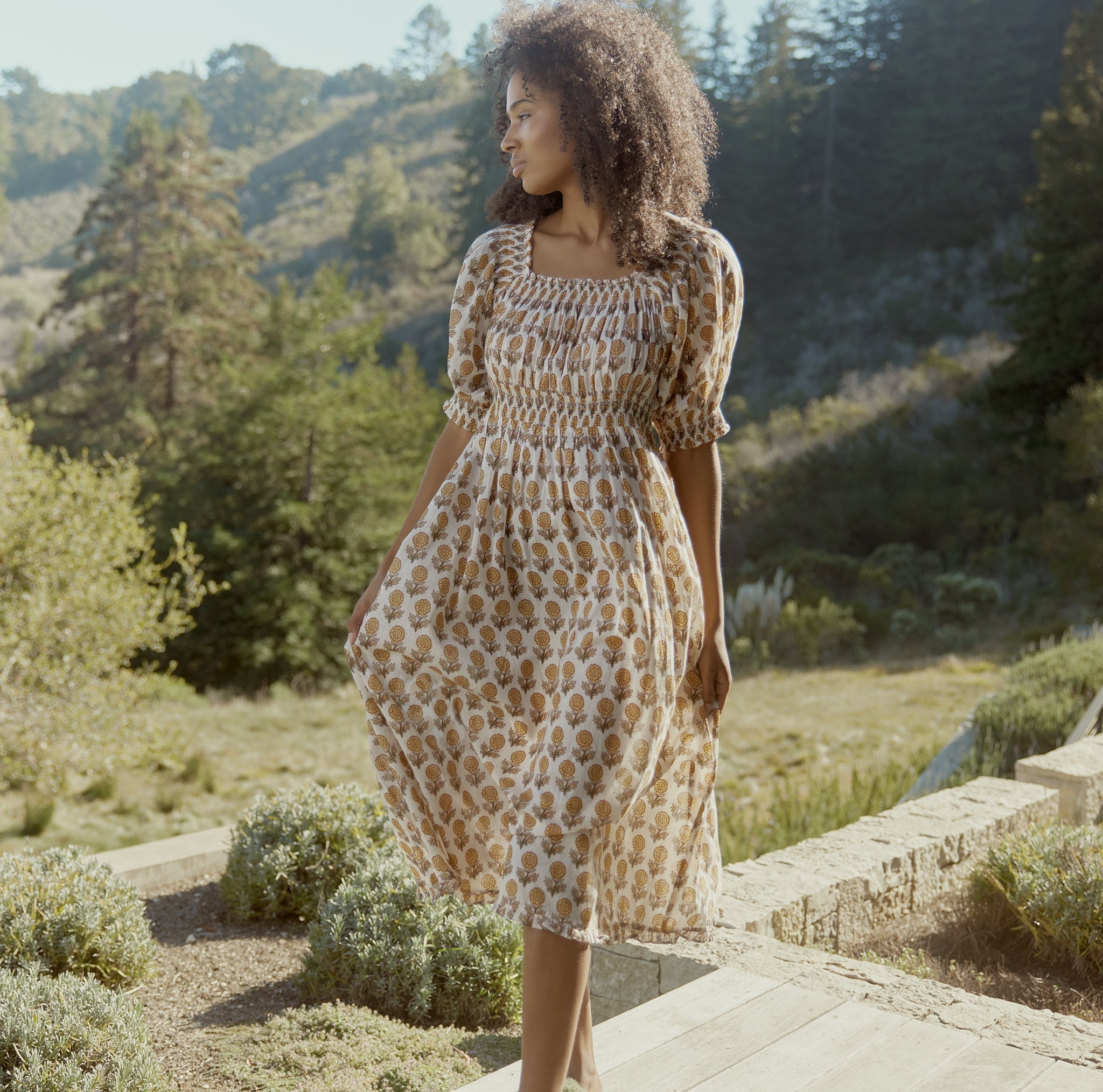 Rosie Midi Dress Nightgown - Ochre/Dahlia