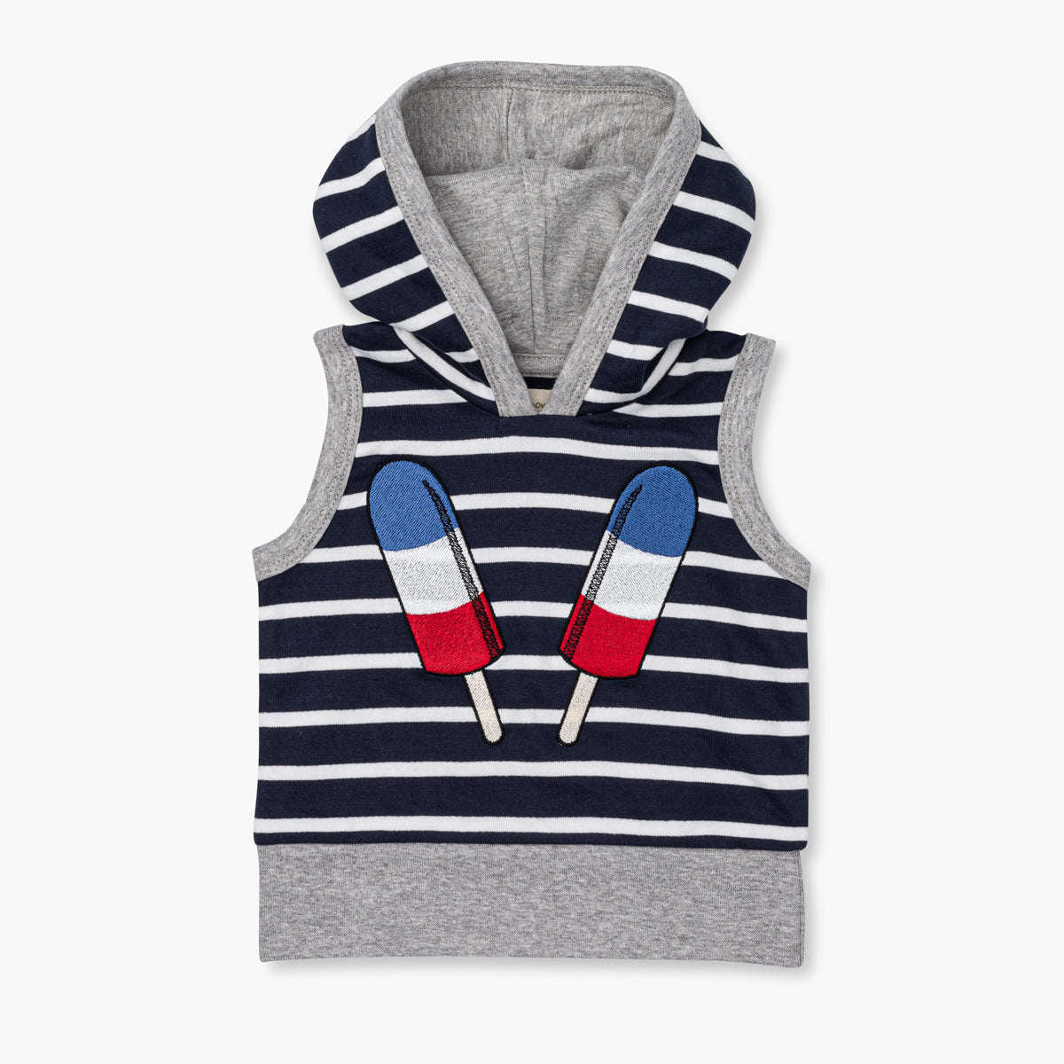 Sleeveless Hoodie - Ice Pops on Navy + White Stripe