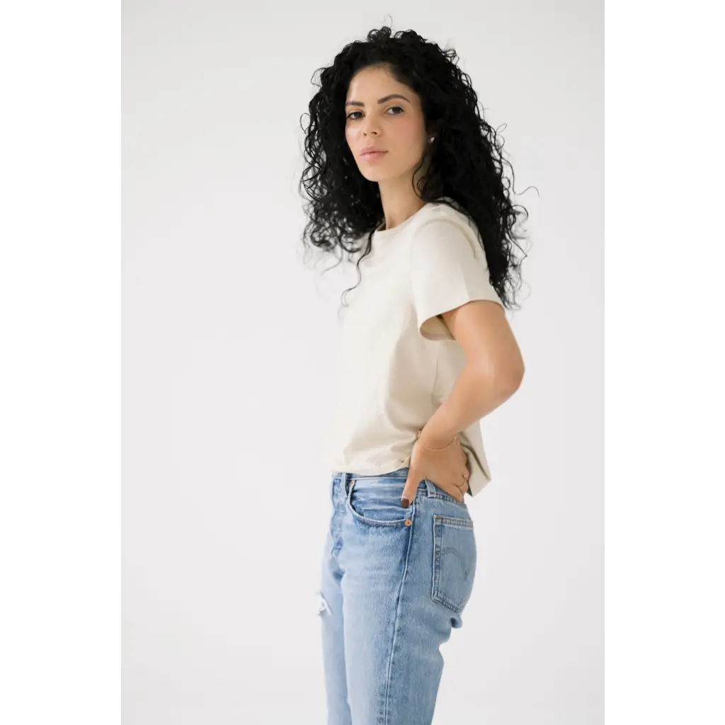 Mom Crop in Bone White