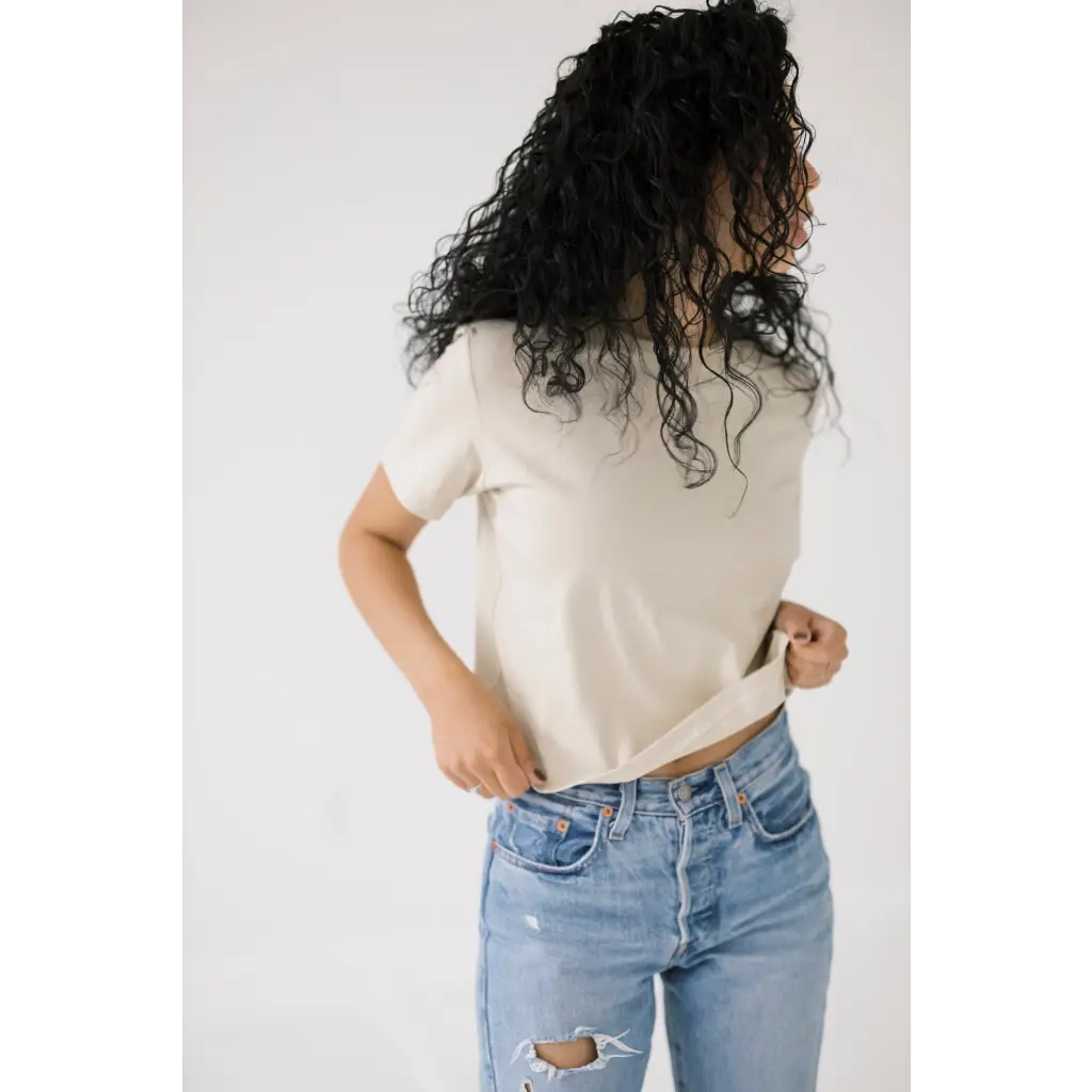 Mom Crop in Bone White