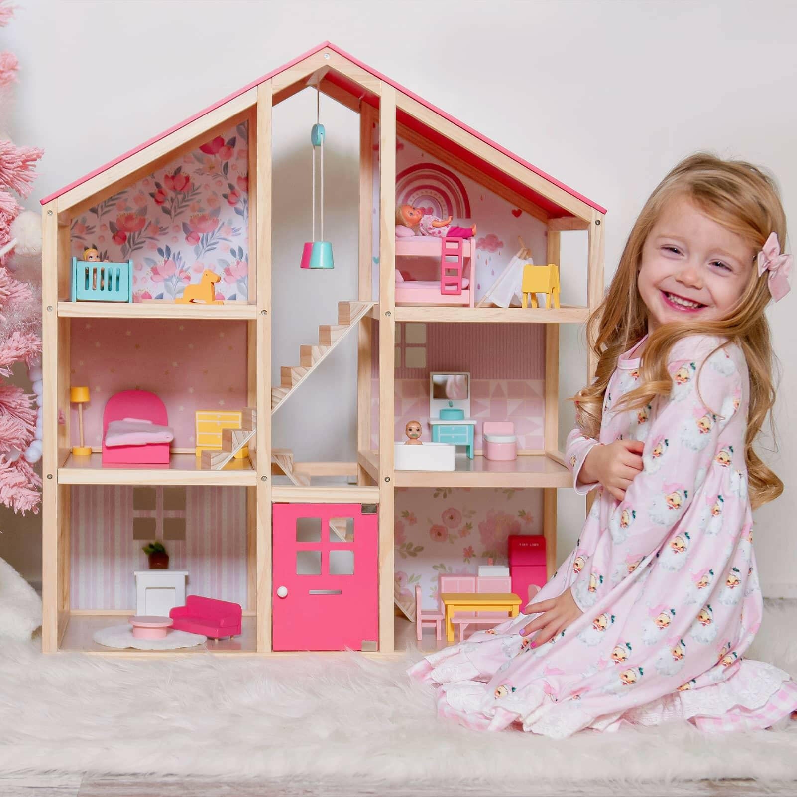 Tiny Land® Love Dollhouse with 30 Furniture Dollhouse Tiny Land