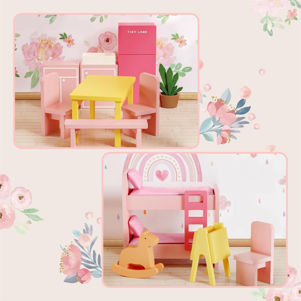 Tiny Land® Love Dollhouse with 30 Furniture Dollhouse Tiny Land