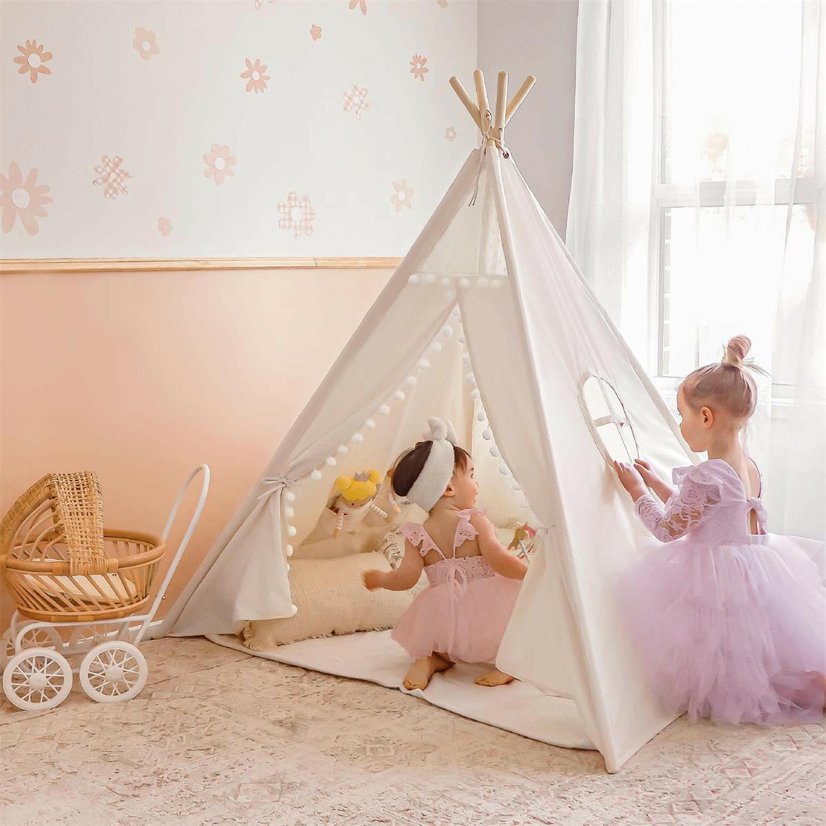 Tiny Land® Teepee Tent for Kids With Pompom Ball Play Tents & Tunnels Tiny Land