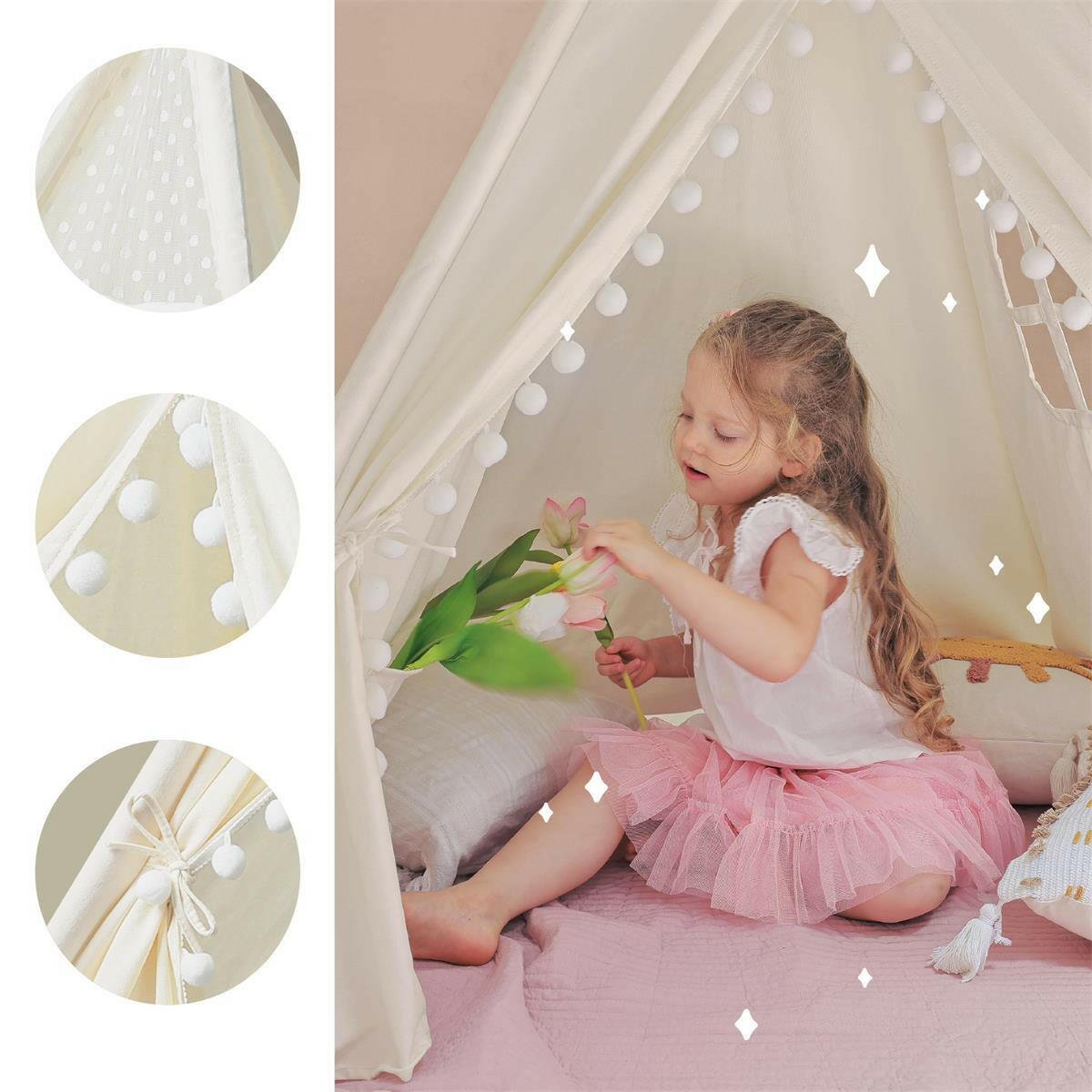 Tiny Land® Teepee Tent for Kids With Pompom Ball Play Tents & Tunnels Tiny Land