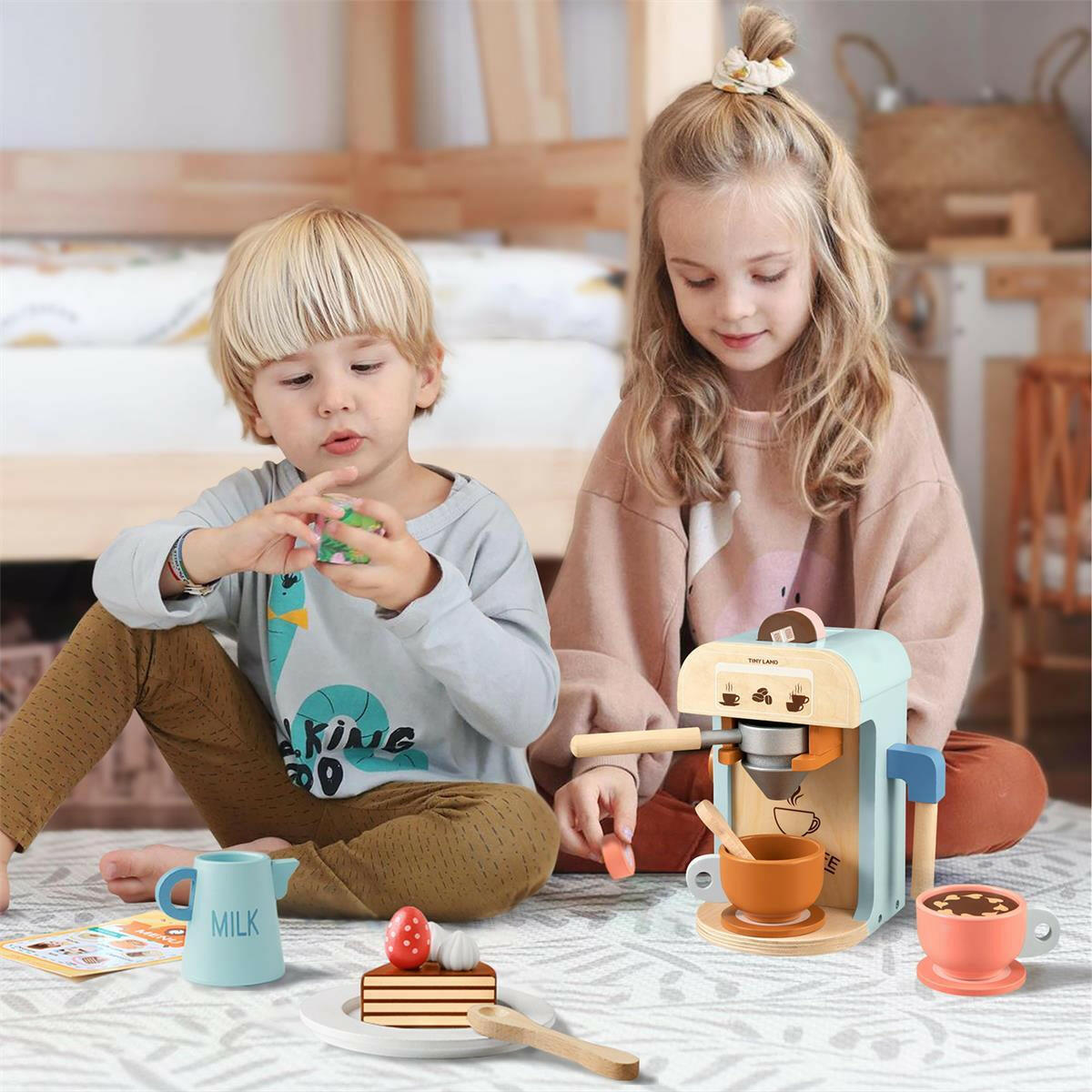 Tiny Land® Wooden Kids Play Coffee Maker Set Toy Cookware Tiny Land