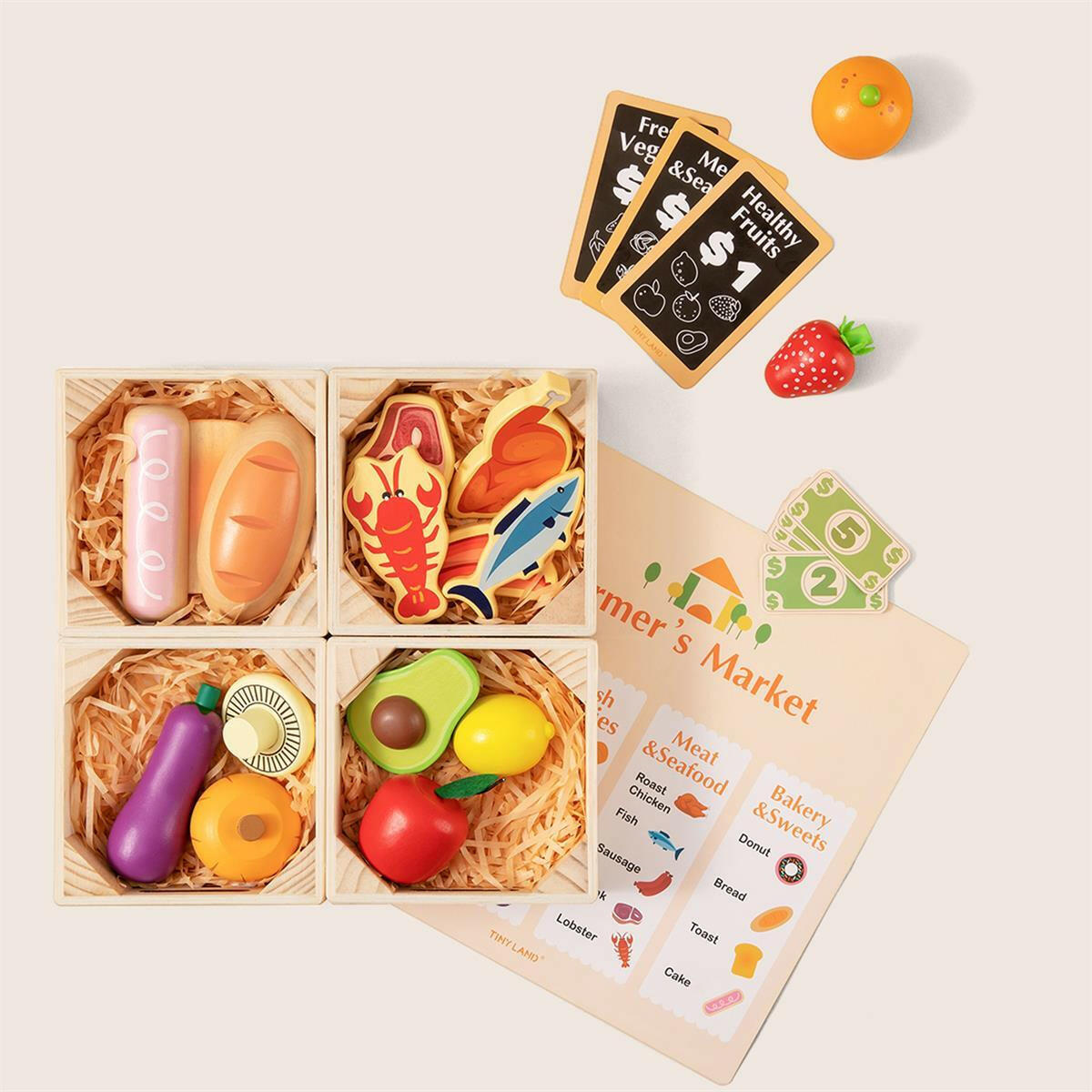 Tiny Land® Wooden Play Food For Kitchen with NO rack Pretend Play Tiny Land