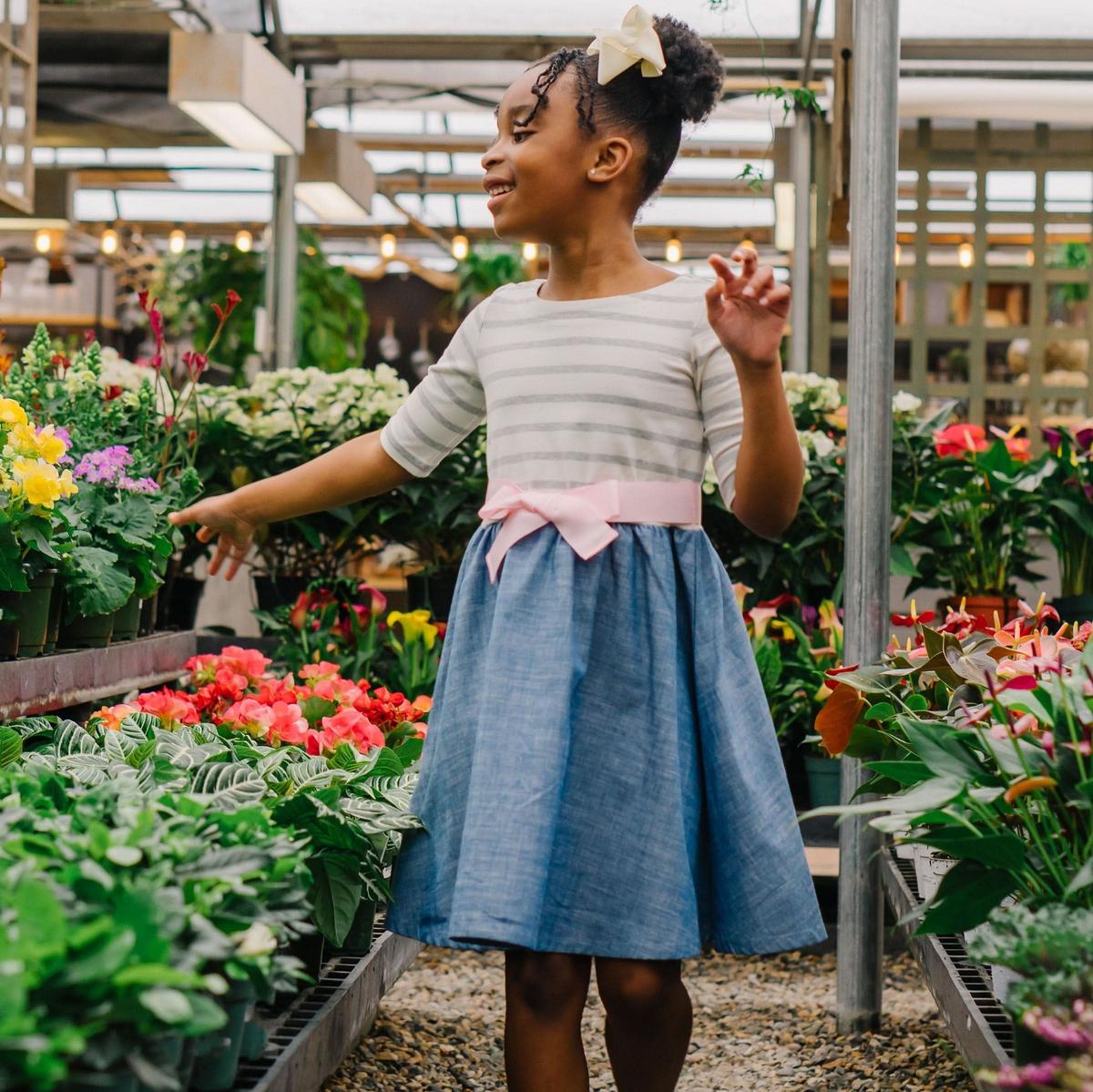 Lightweight Blocked Organic Skater Dress - Gray Stripe with Chambray