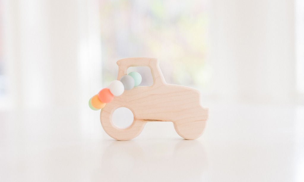 Tractor Wooden Grasping Toy with Teething Beads