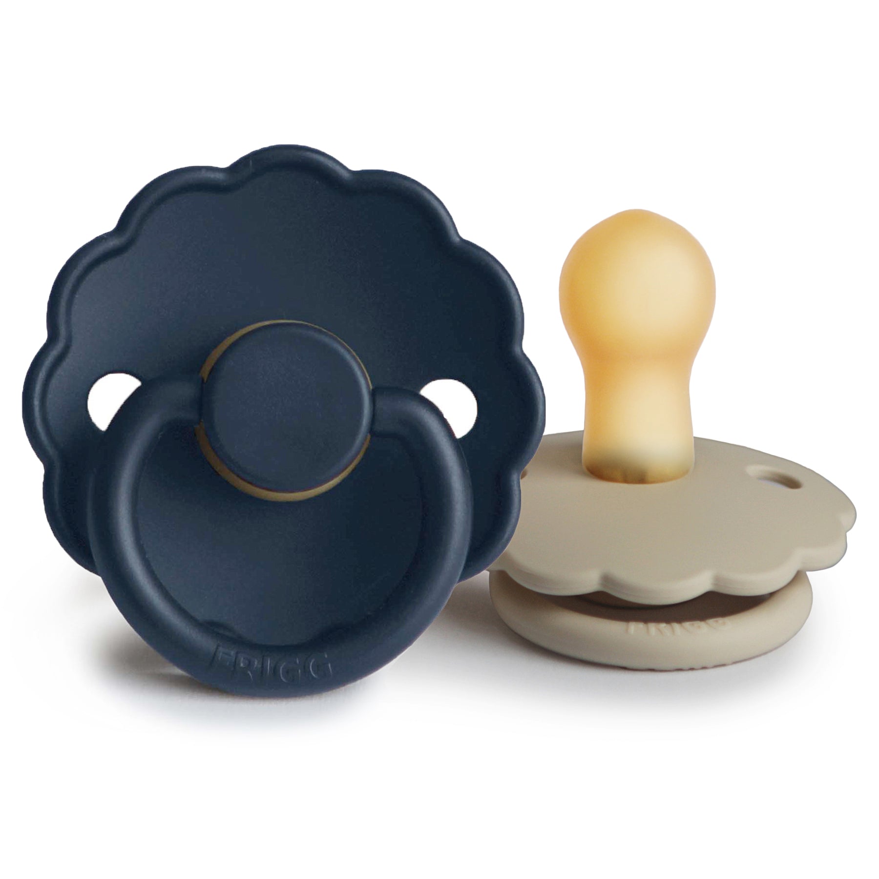 FRIGG Daisy Natural Rubber Pacifier 2-Pack FRIGG PACIFIERS Mushie Dark Navy/Sandstone 0-6 months
