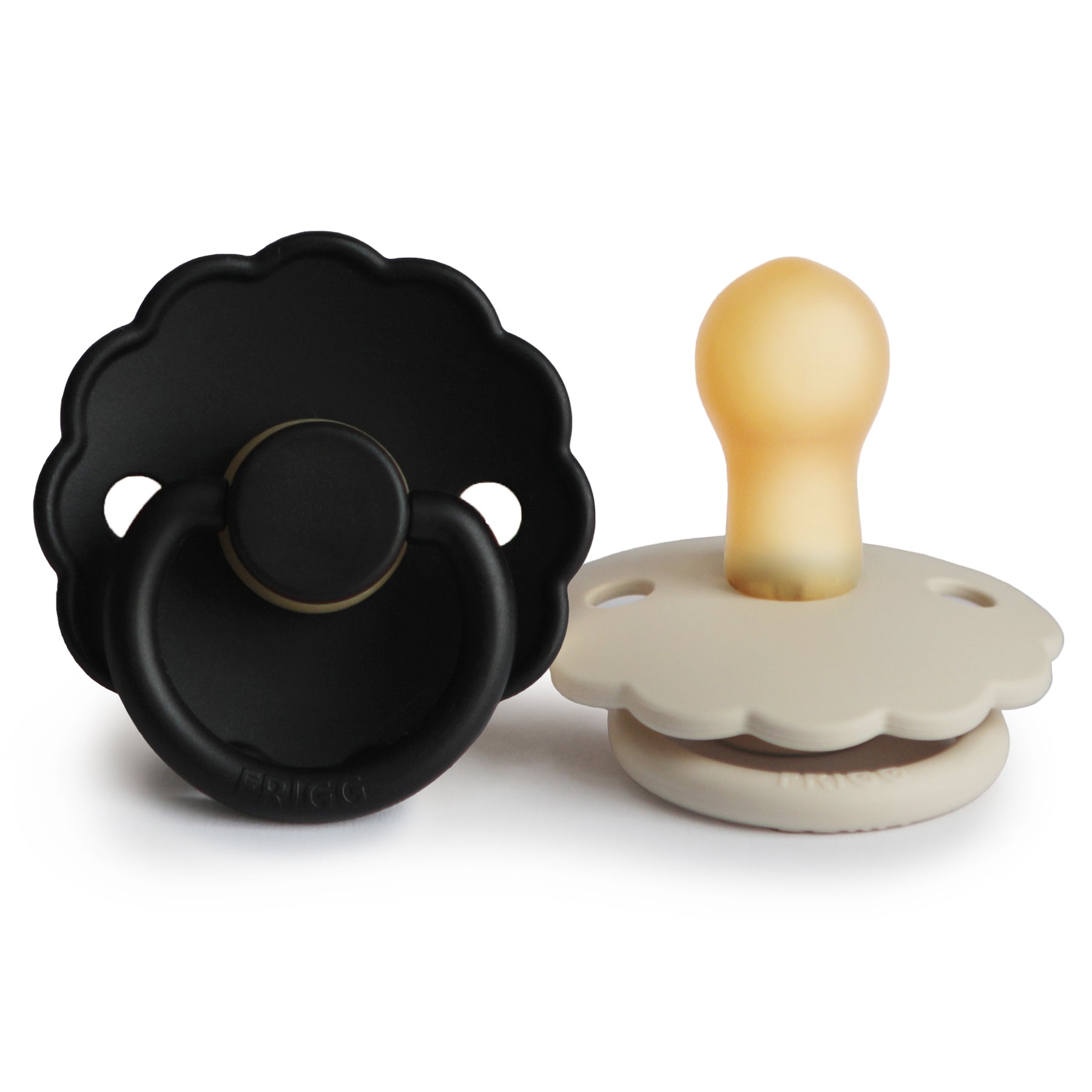 FRIGG Daisy Natural Rubber Pacifier 2-Pack FRIGG PACIFIERS Mushie Jet Black/Cream 0-6 months