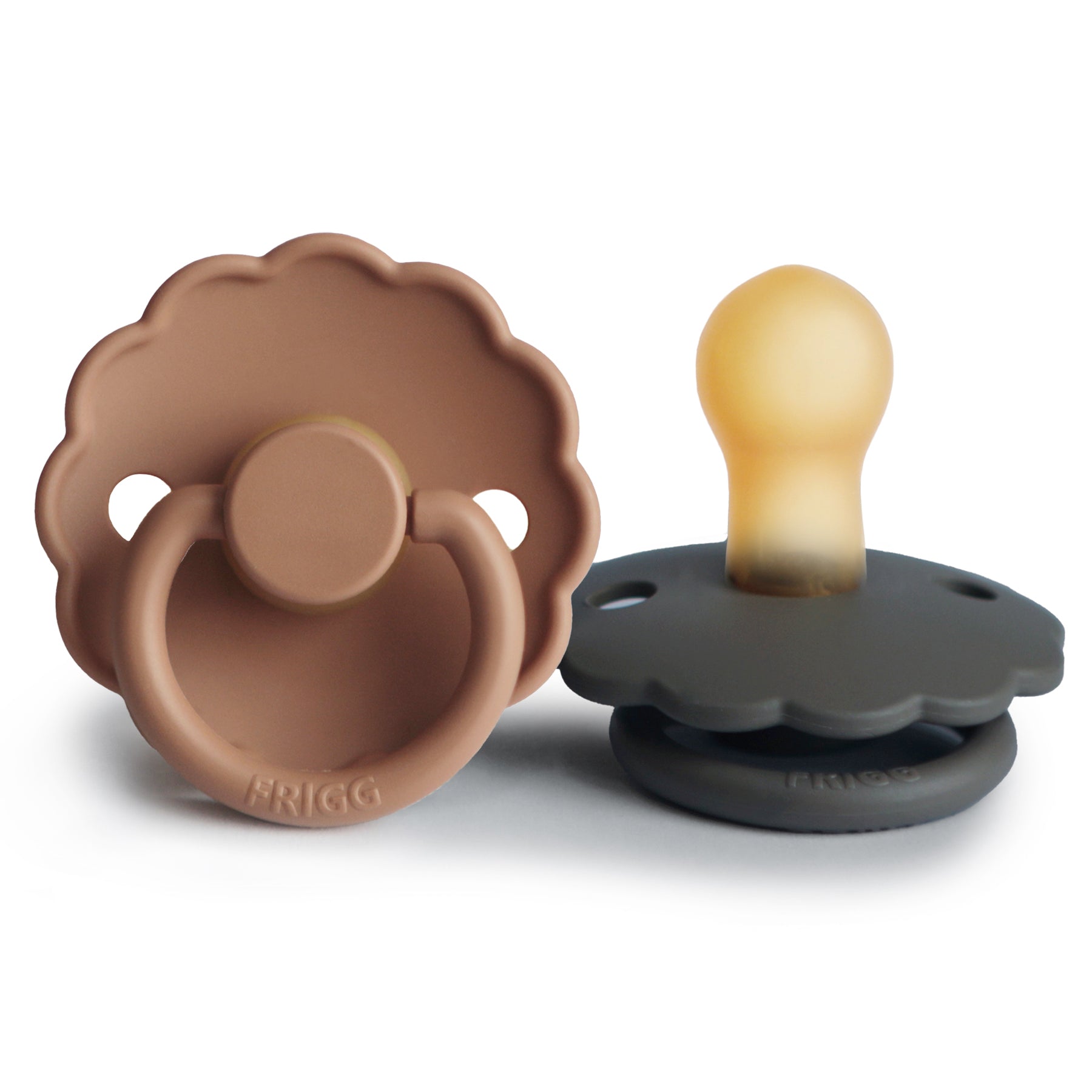 FRIGG Daisy Natural Rubber Pacifier 2-Pack FRIGG PACIFIERS Mushie Graphite/Peach Bronze 0-6 months