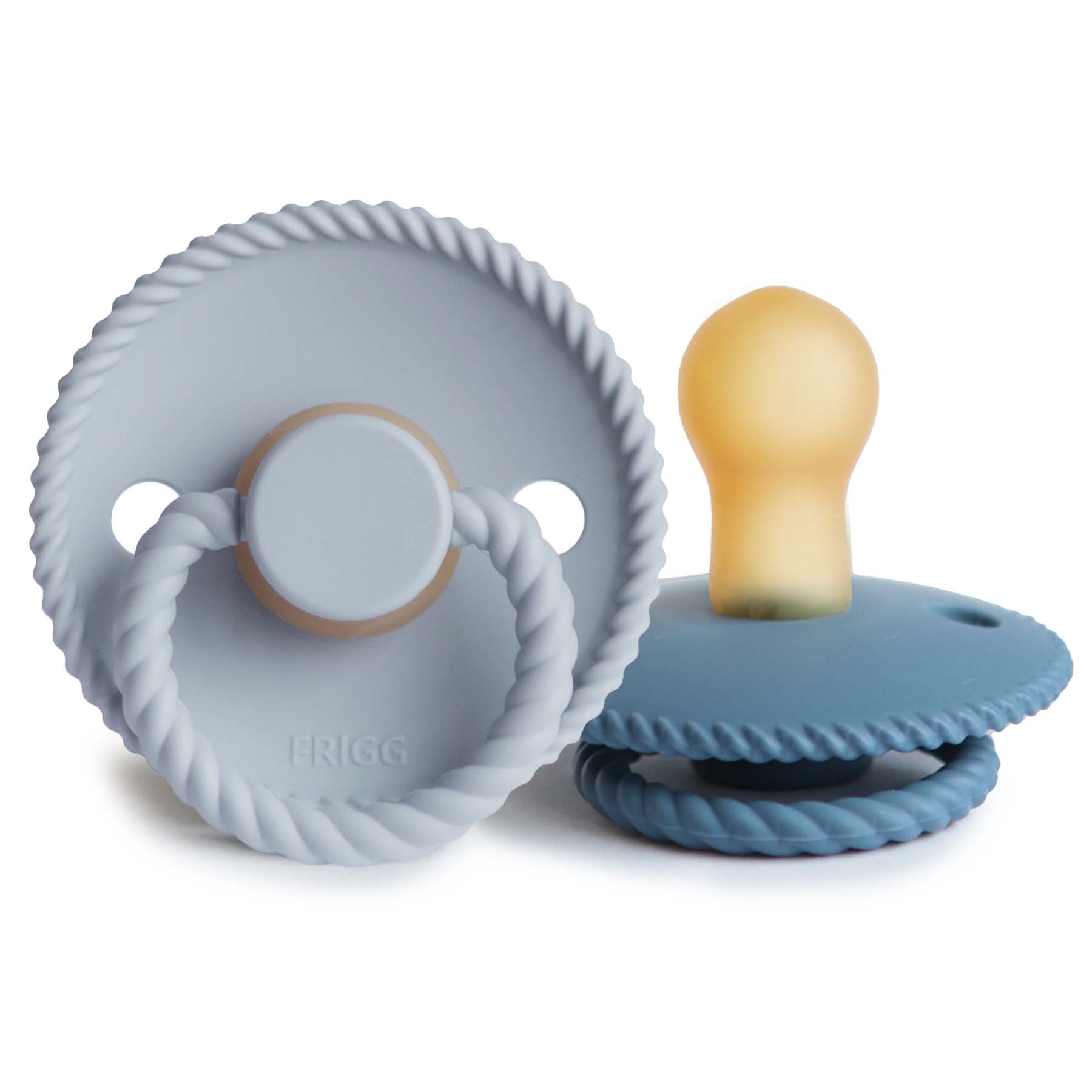 FRIGG Rope Natural Rubber Pacifier 2-Pack FRIGG PACIFIERS Mushie Powder Blue/Ocean View 0-6 months