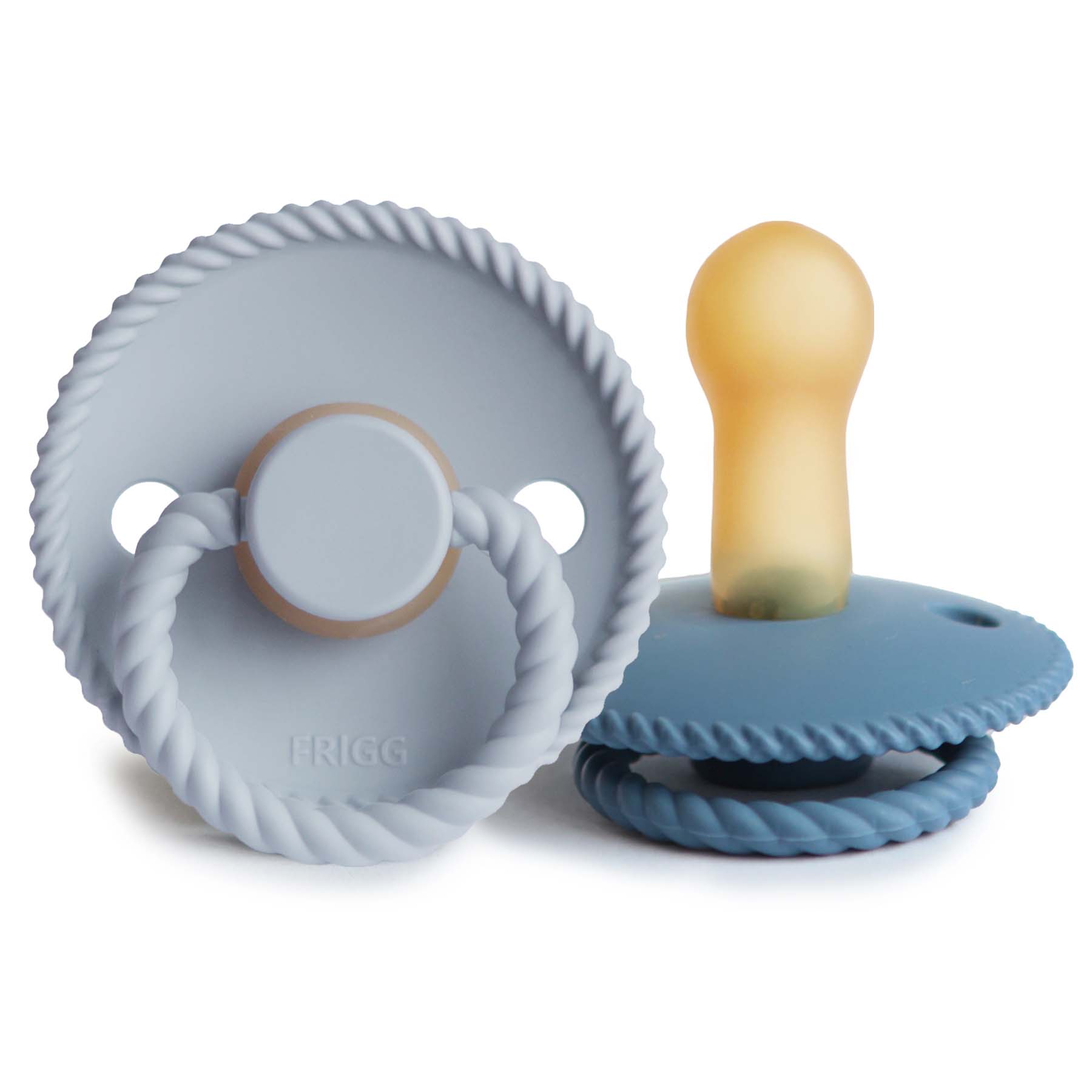 FRIGG Rope Natural Rubber Pacifier 2-Pack FRIGG PACIFIERS Mushie Powder Blue/Ocean View 6-18 months