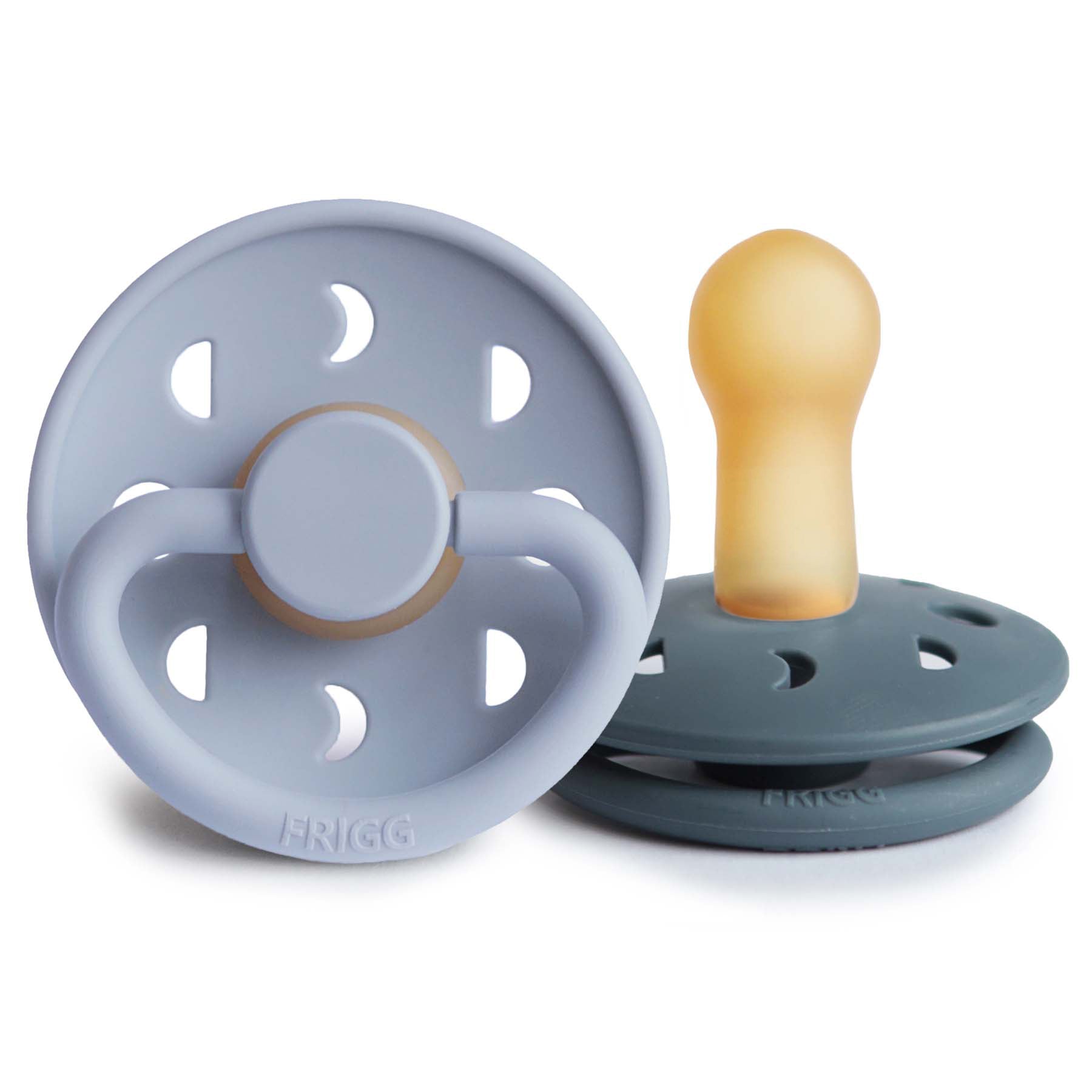 FRIGG Moon Natural Rubber Pacifier 2-Pack FRIGG PACIFIERS Mushie Powder Blue/Slate 6-18 months