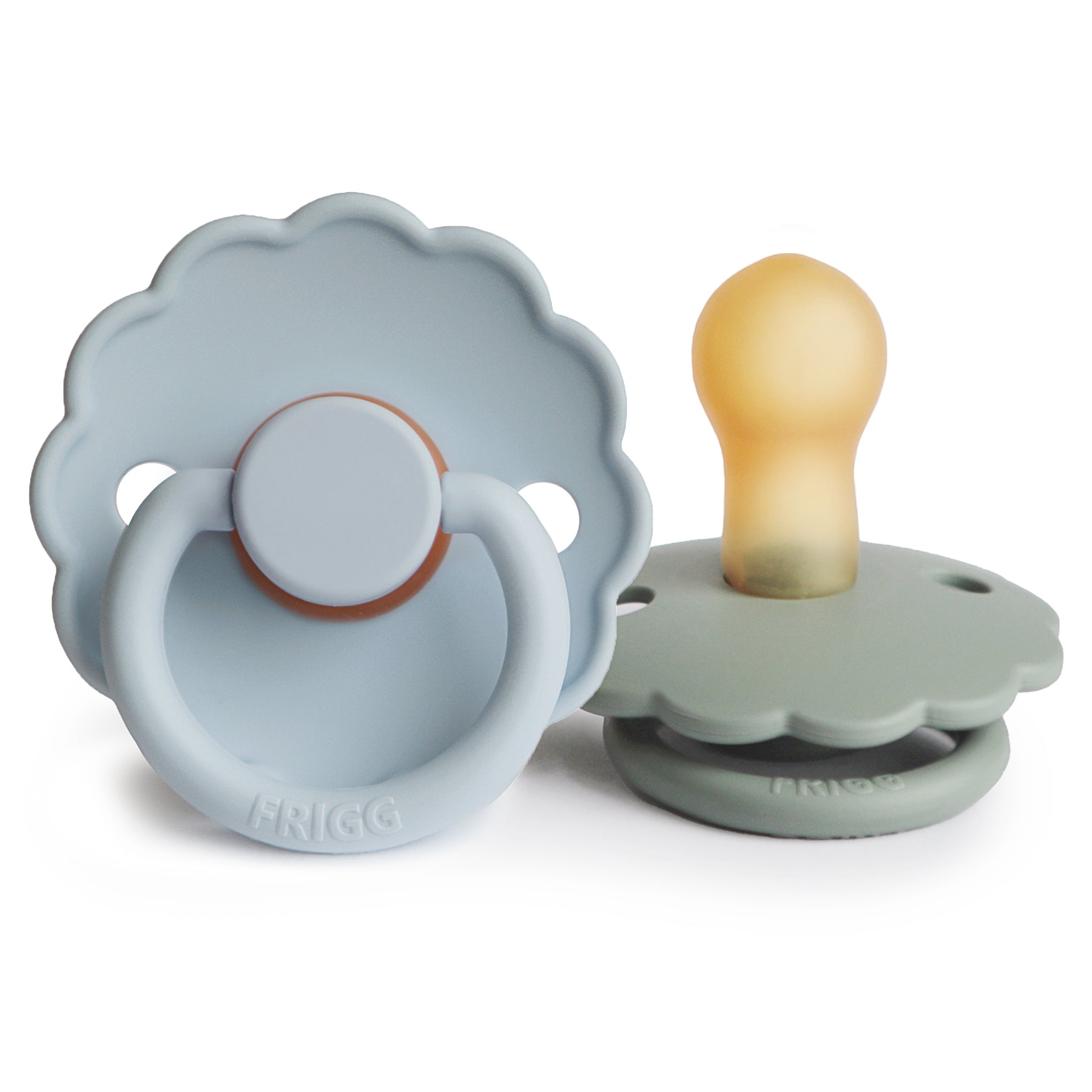 FRIGG Daisy Natural Rubber Pacifier 2-Pack FRIGG PACIFIERS Mushie Powder Blue/Sage 0-6 months