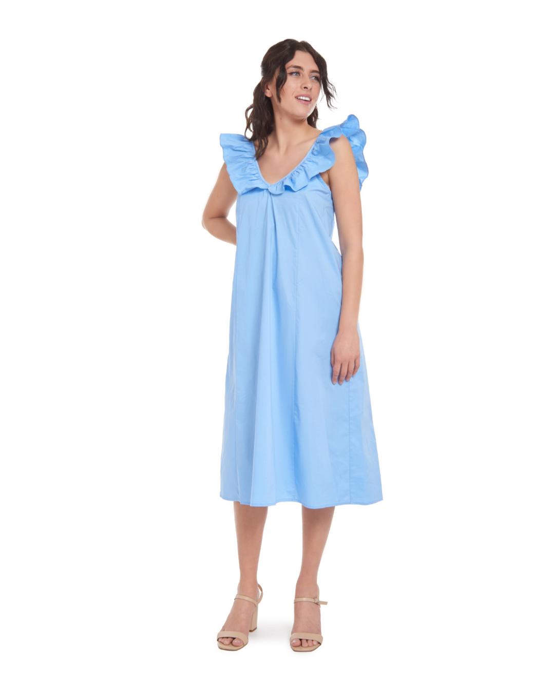 Erin Ruffle Midi Dress - Bluebird