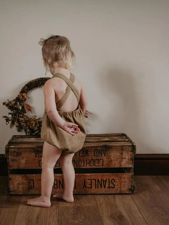 The Linen Overall Romper - Camel