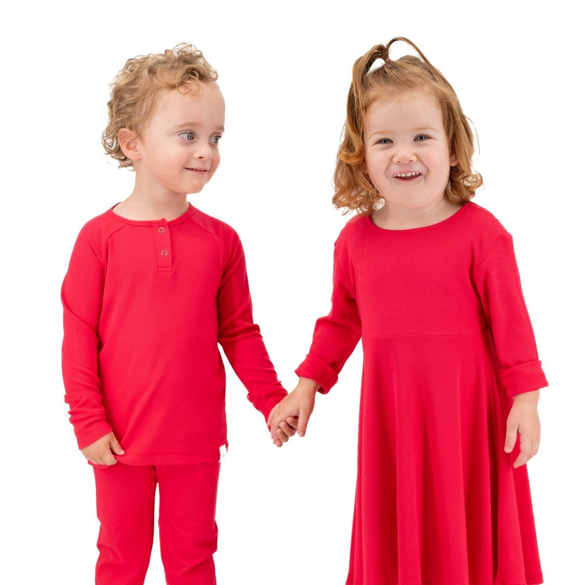 Twirl Dress with Bow - Ruby Red Ribbed