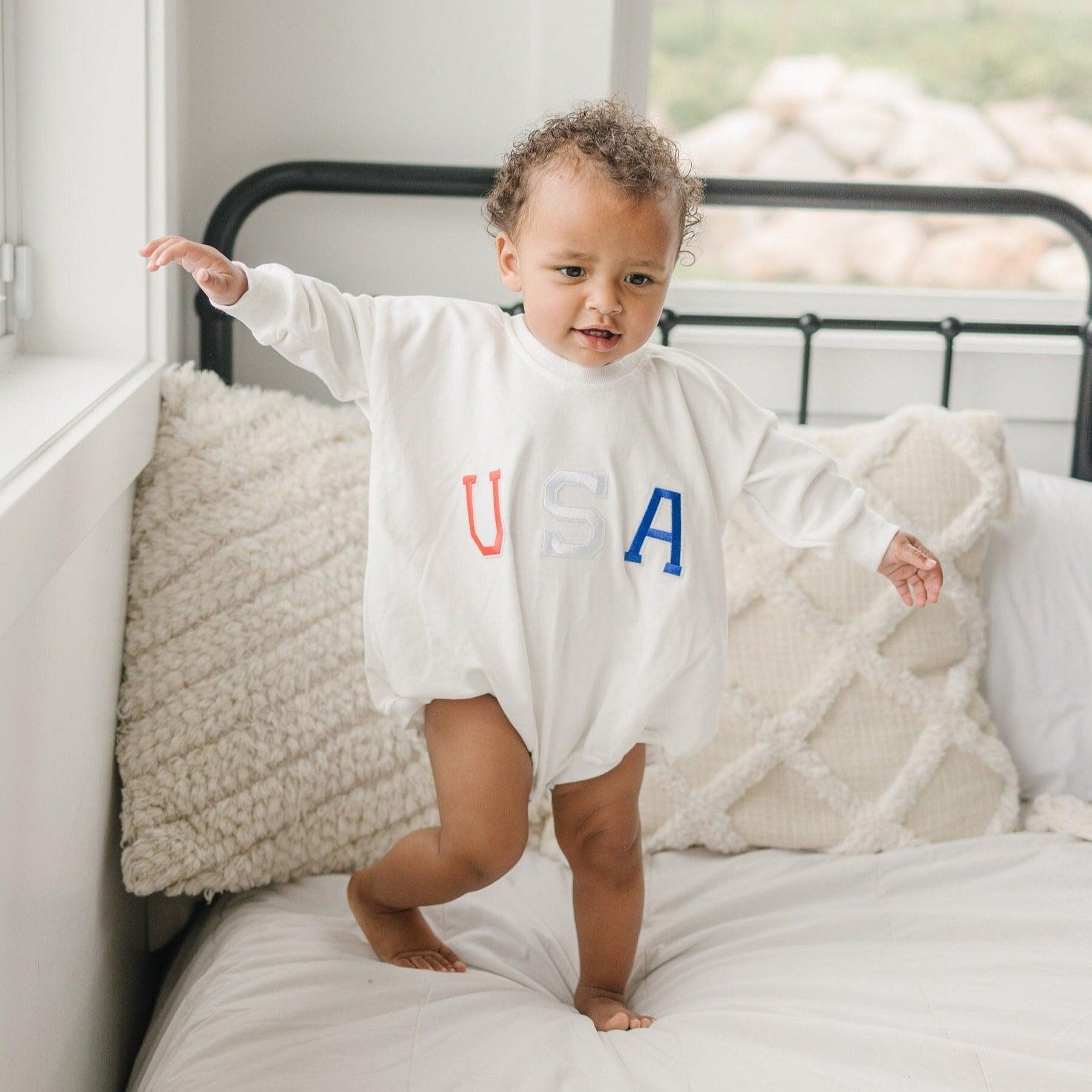 USA Applique Sweatshirt Romper