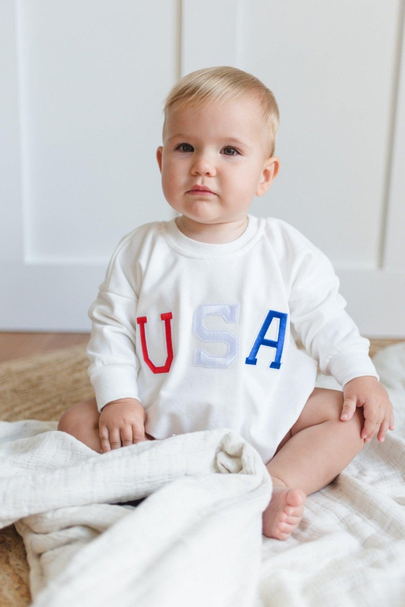 USA Applique Sweatshirt Romper