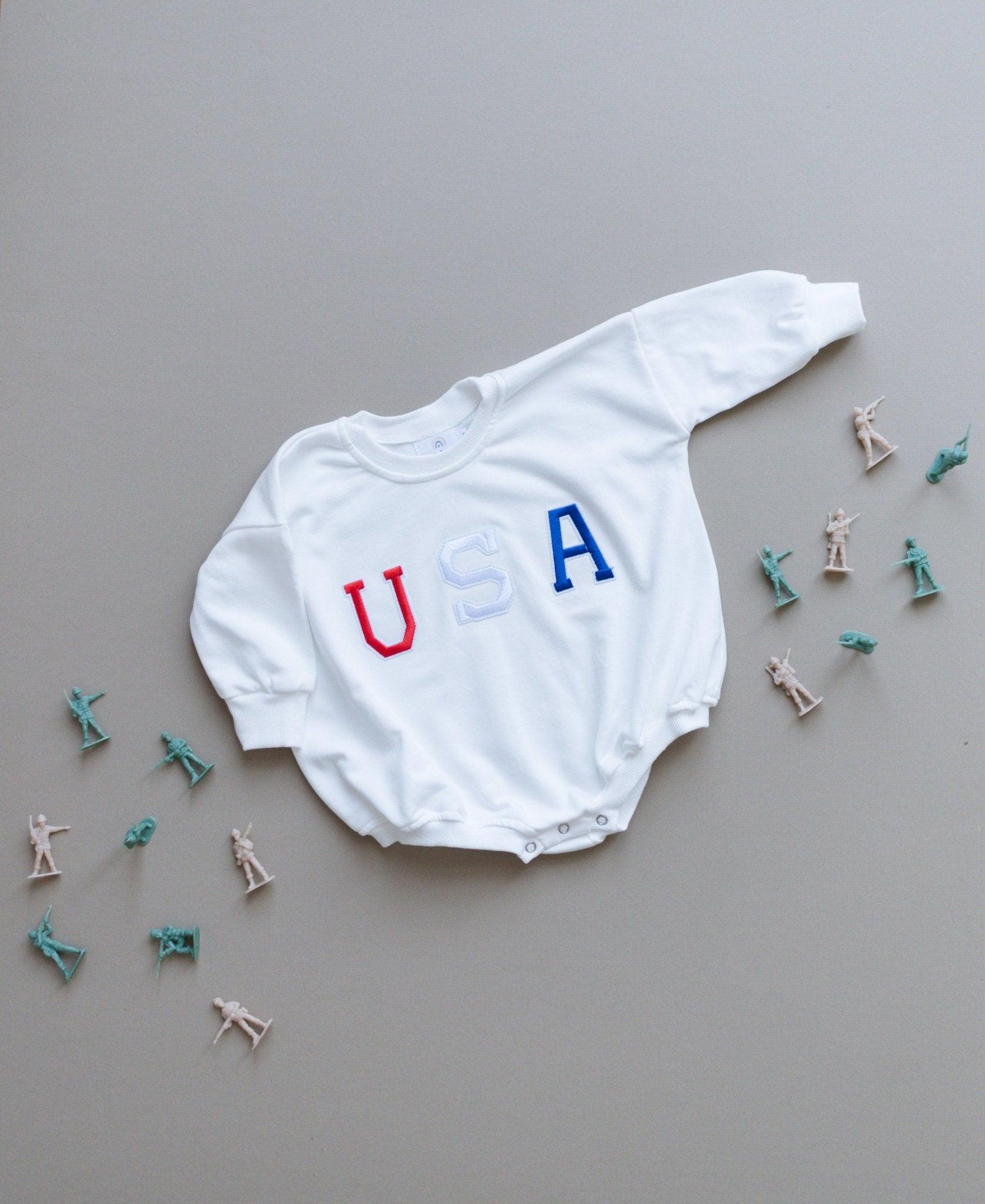 USA Applique Sweatshirt Romper