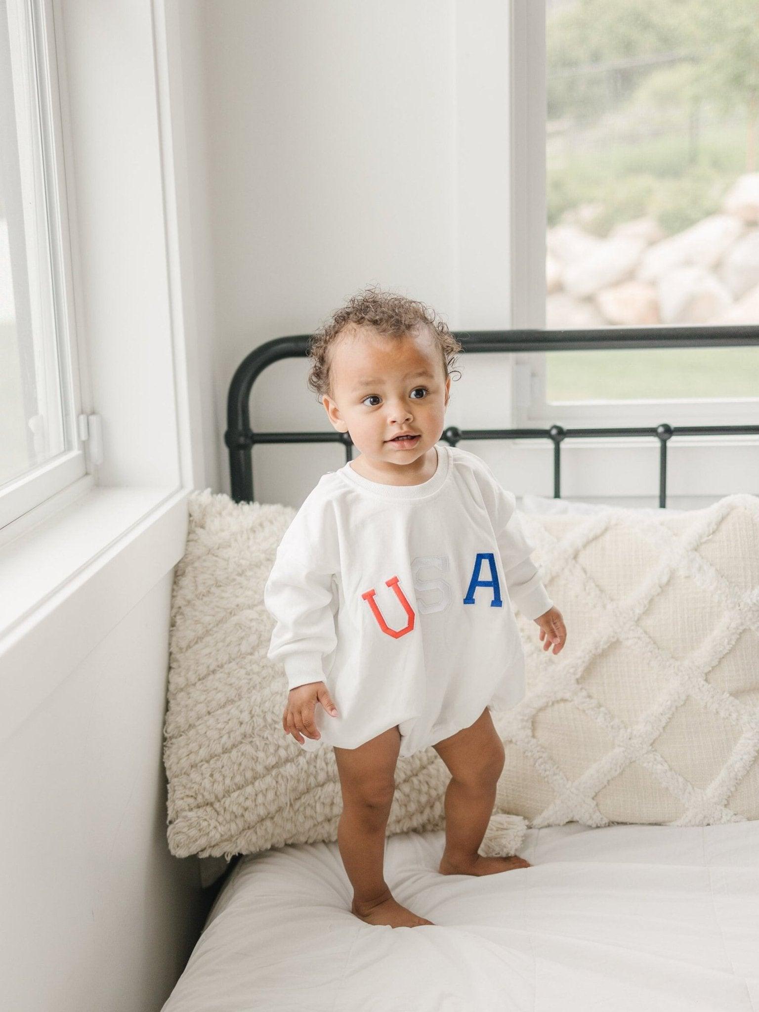 USA Applique Sweatshirt Romper