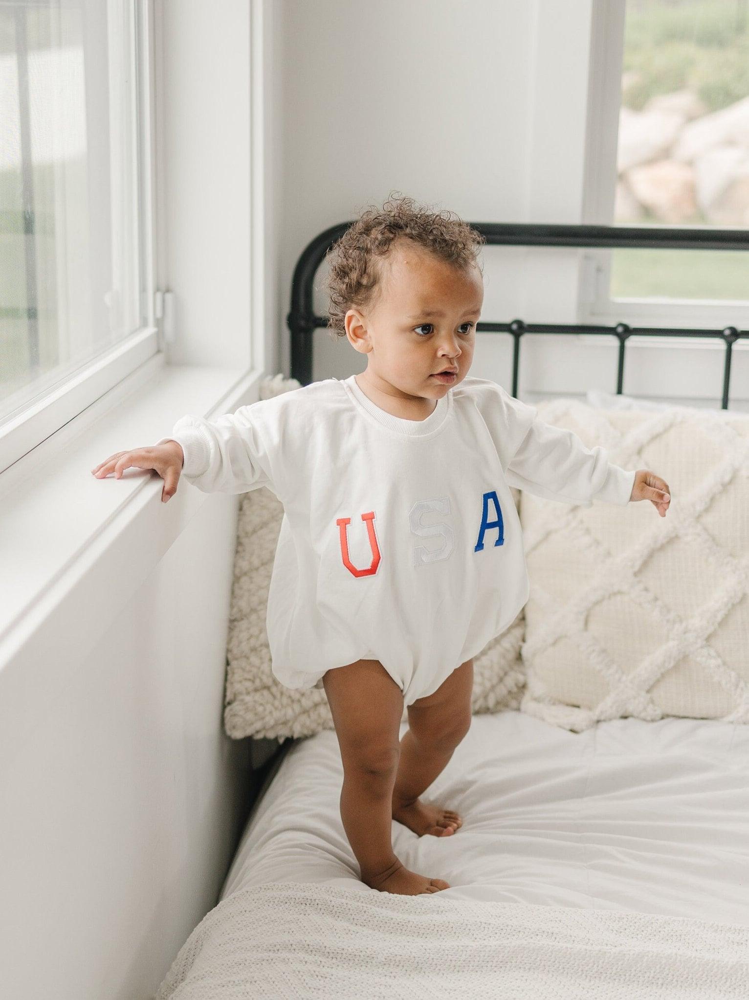 USA Applique Sweatshirt Romper