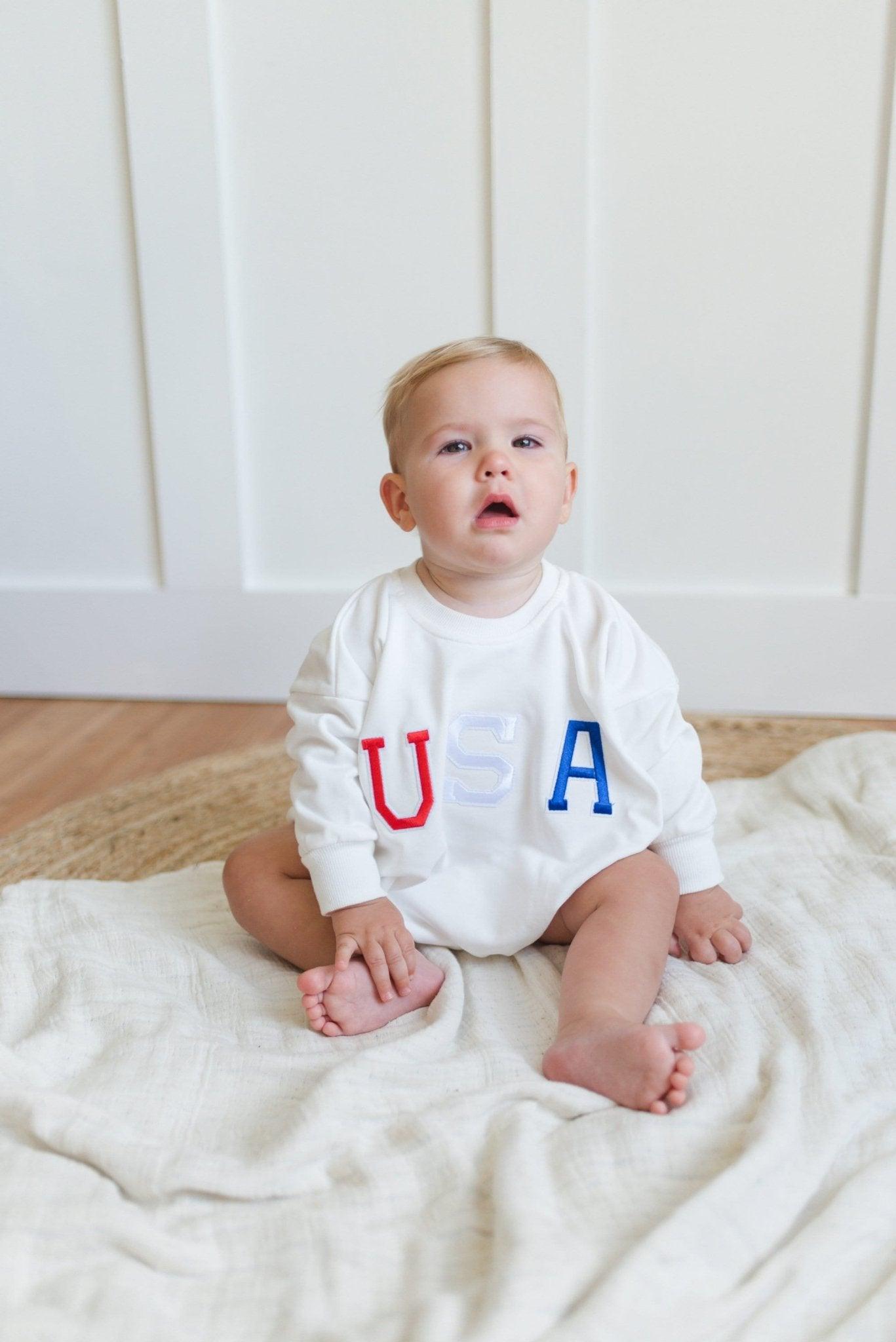 USA Applique Sweatshirt Romper