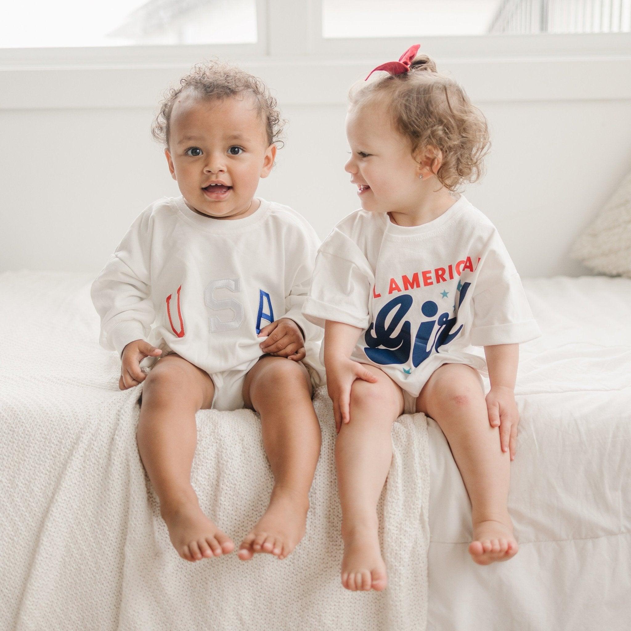 USA Applique Sweatshirt Romper