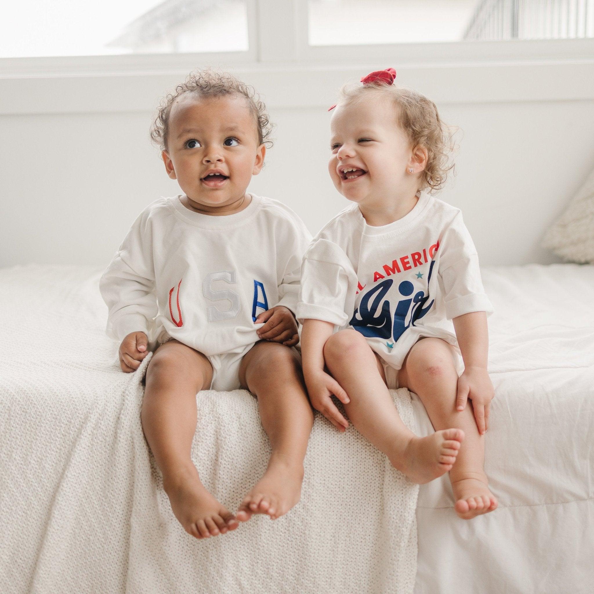 USA Applique Sweatshirt Romper