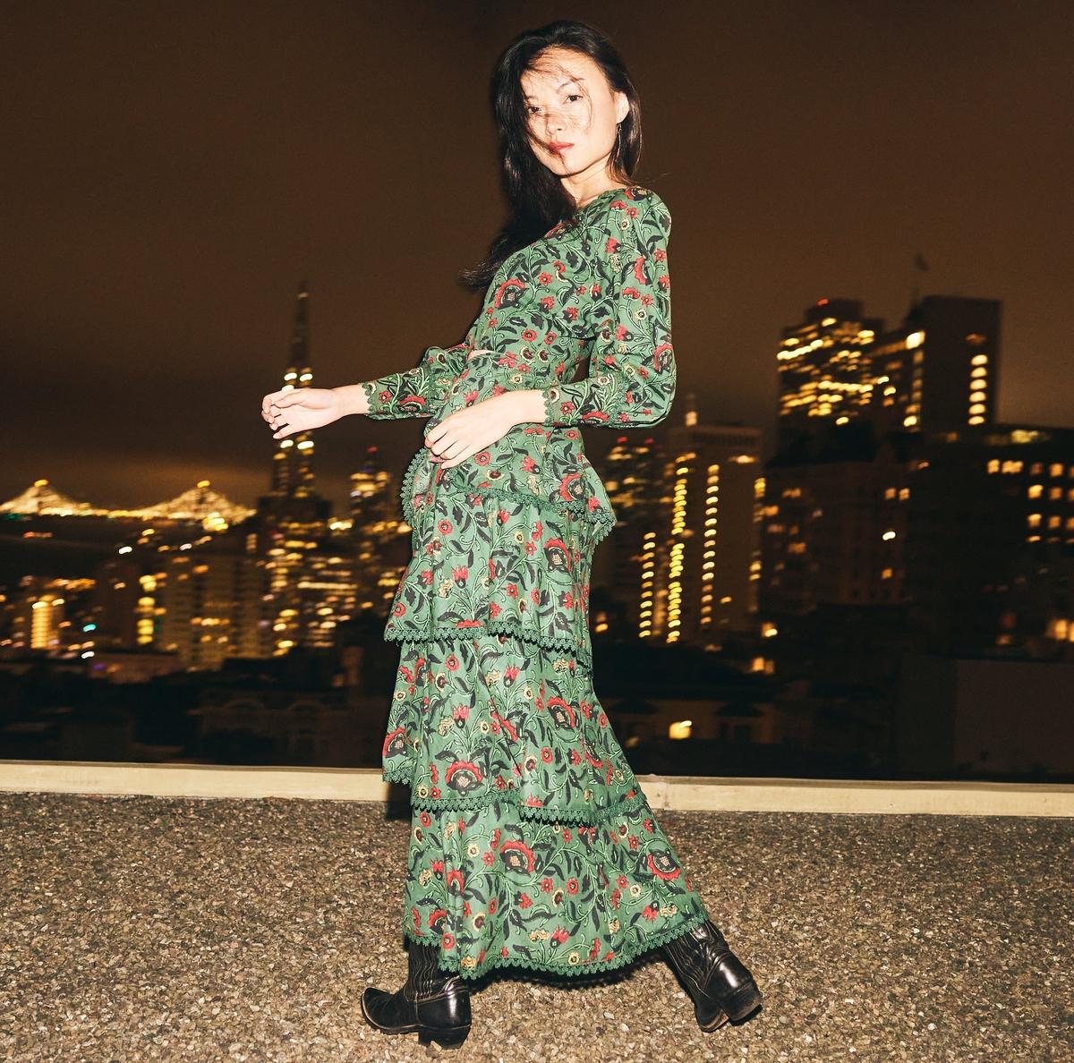 Victoria Embroidered Top - Forest/Copper & Crimson Floral print