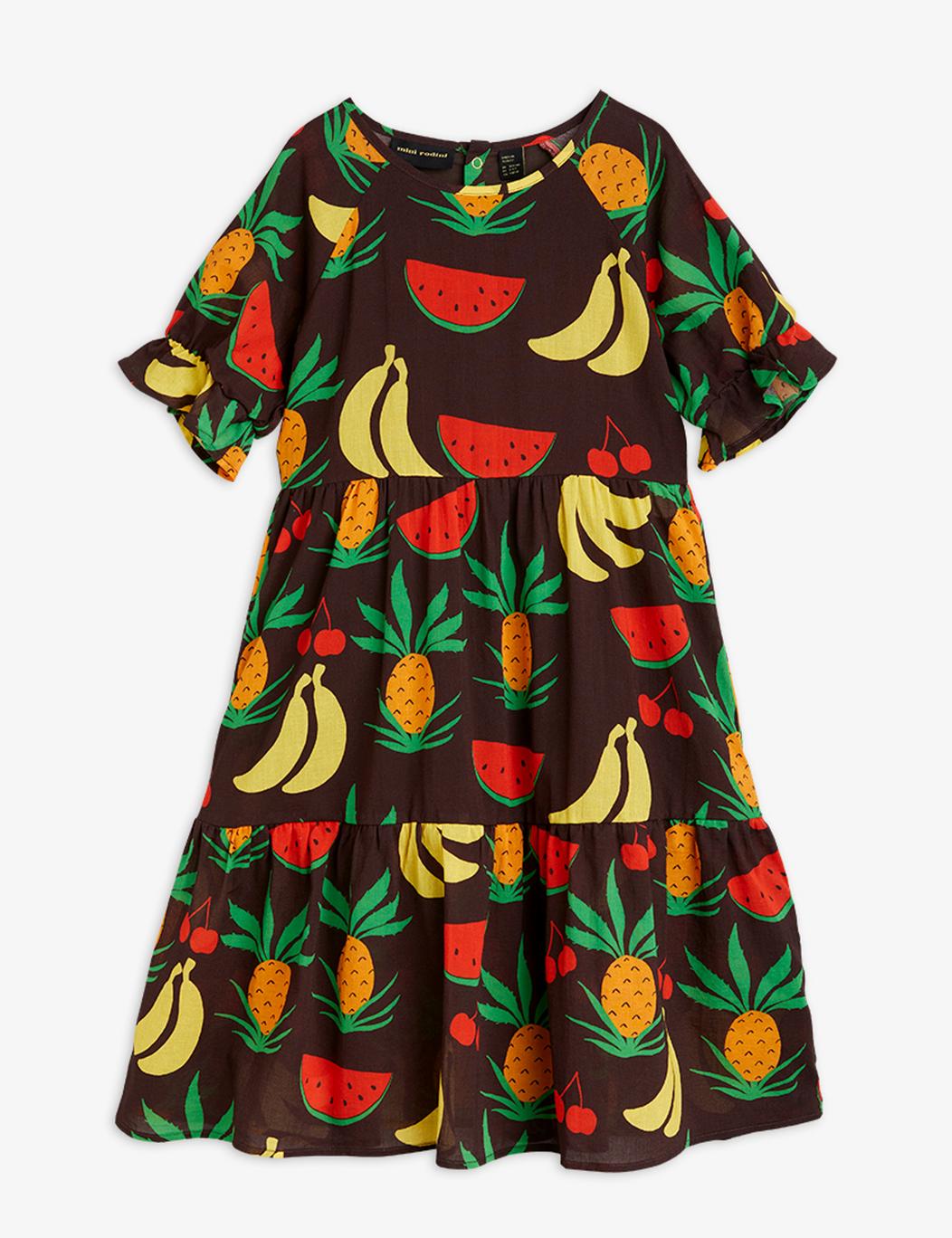 Fruits Aop Woven Ss Dress - Brown - FINAL SALE