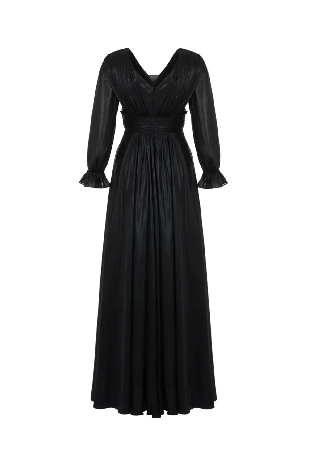 V-Neck Ruched Long Dress - Black