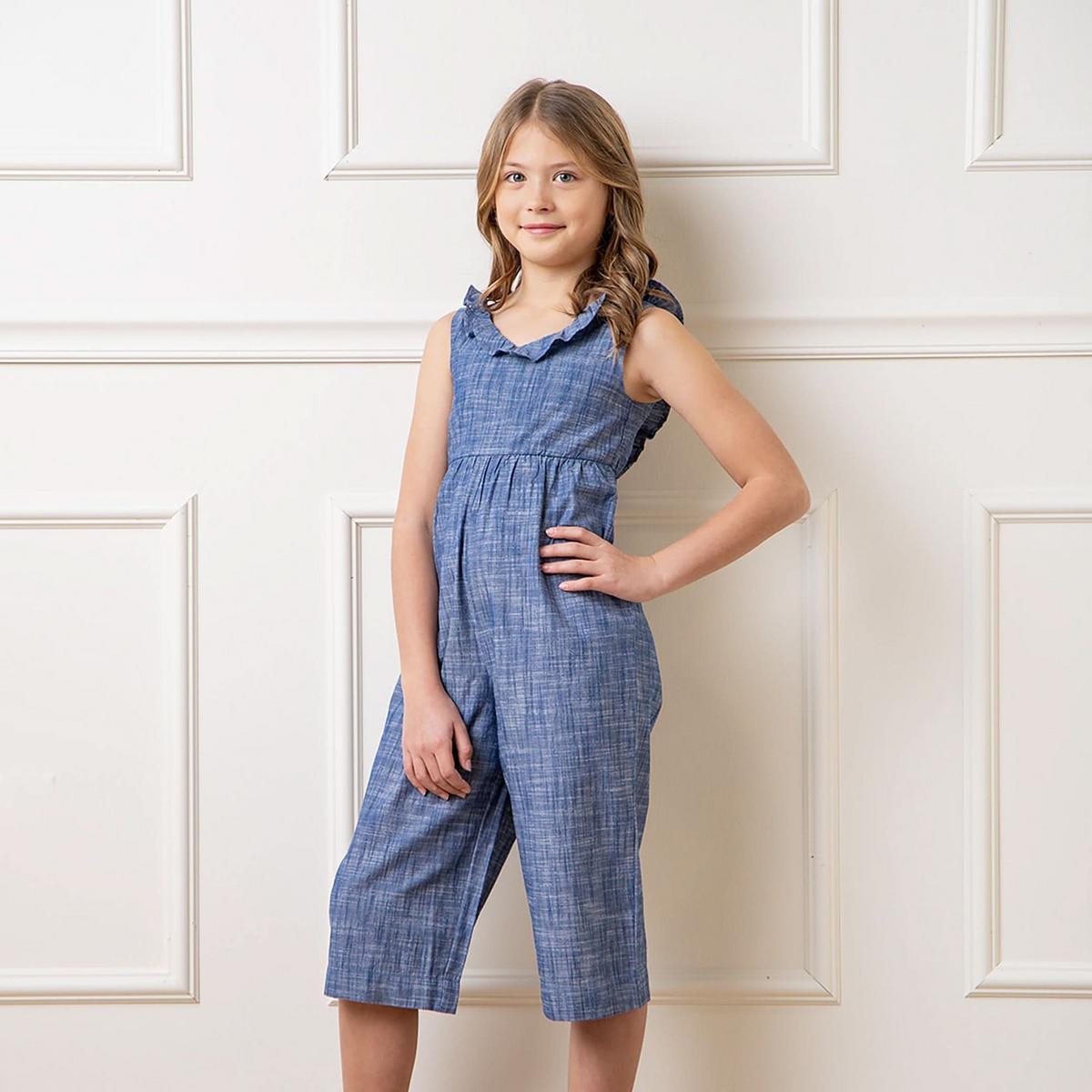 Ruffle Neck Organic Jumpsuit - Chambray