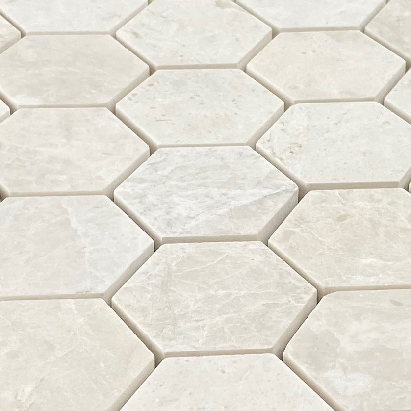 Vanilla Beige Marble 2" Hexagon on 12" x 12" Mesh Mosaic Tile - Belair Collection