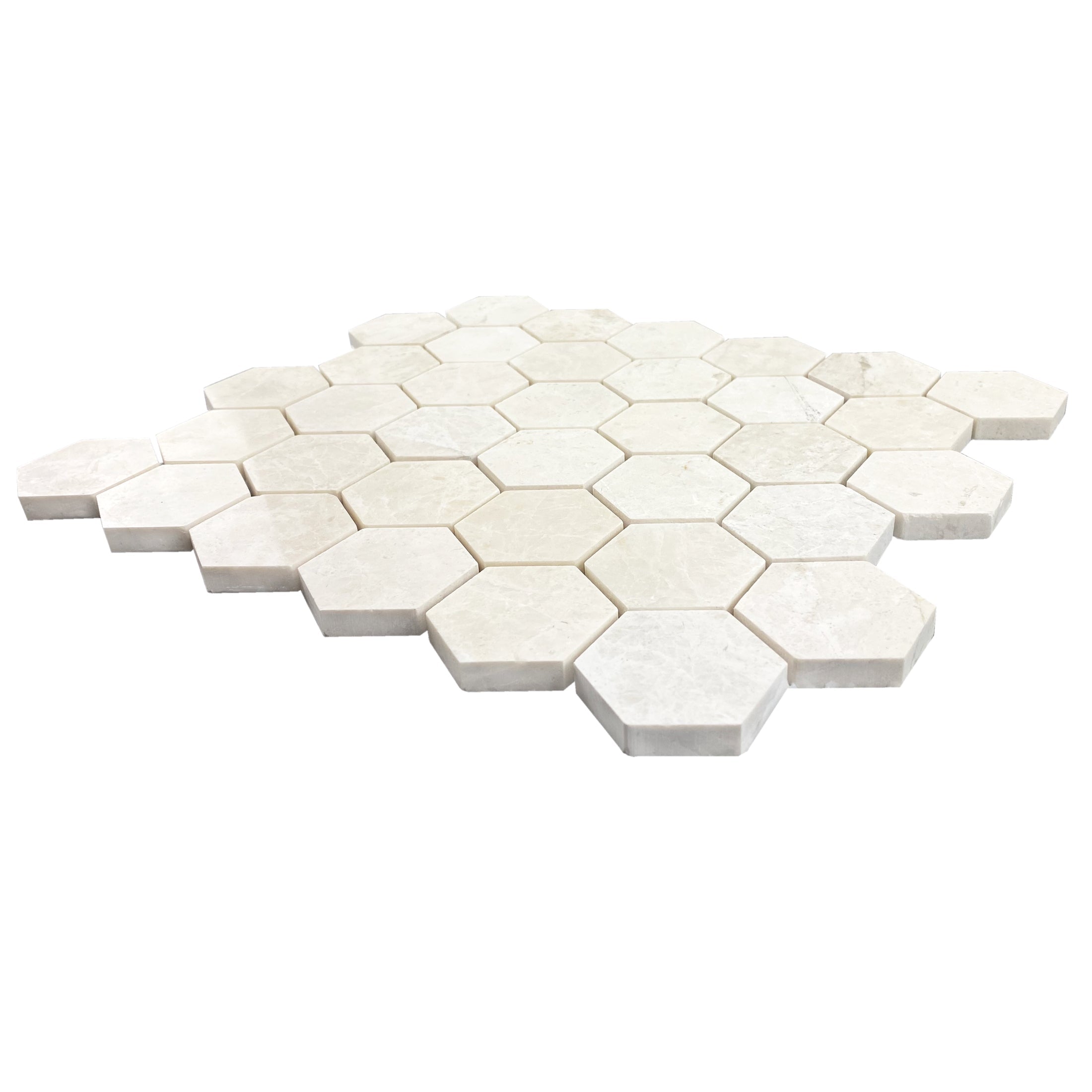 Vanilla Beige Marble 2" Hexagon on 12" x 12" Mesh Mosaic Tile - Belair Collection