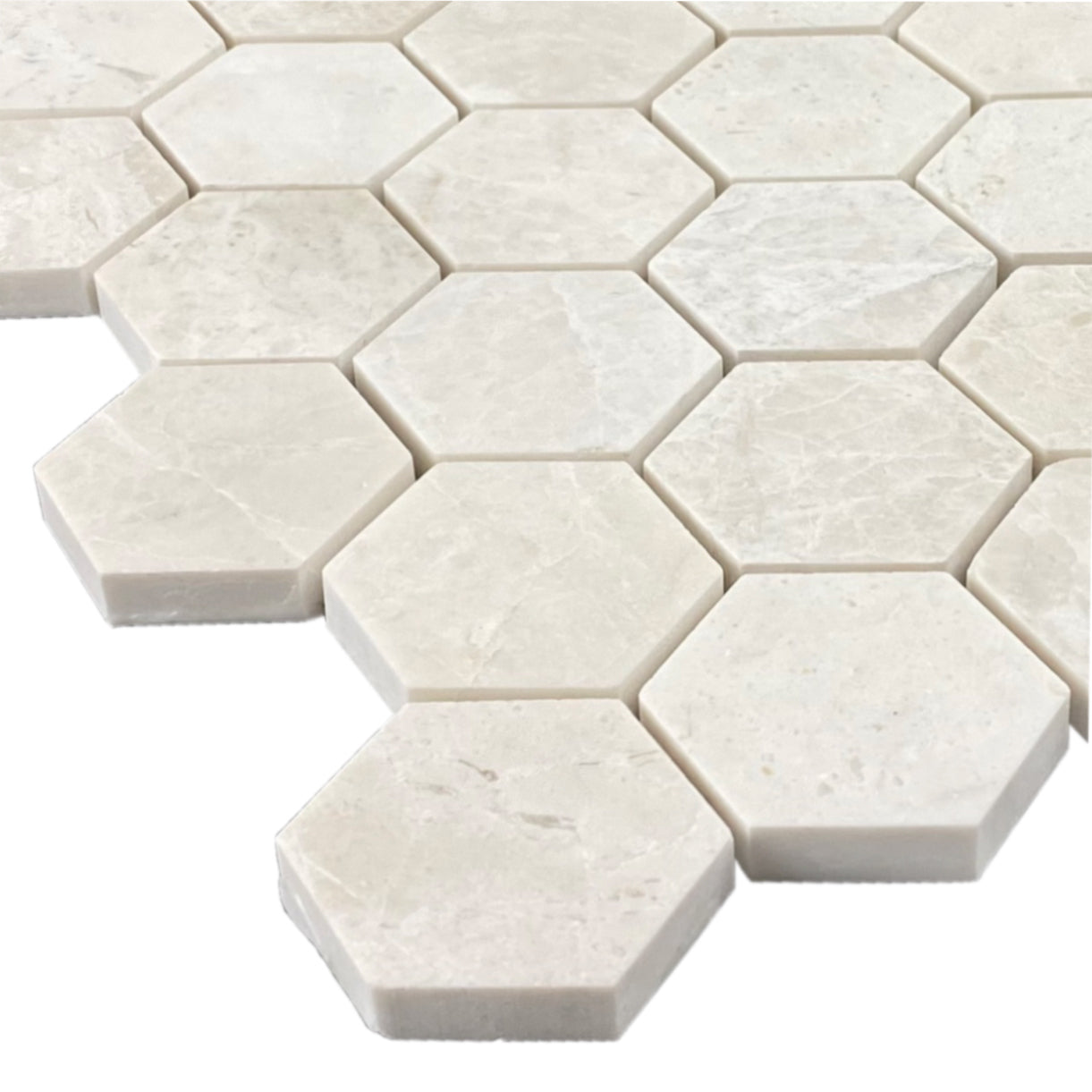 Vanilla Beige Marble 2" Hexagon on 12" x 12" Mesh Mosaic Tile - Belair Collection