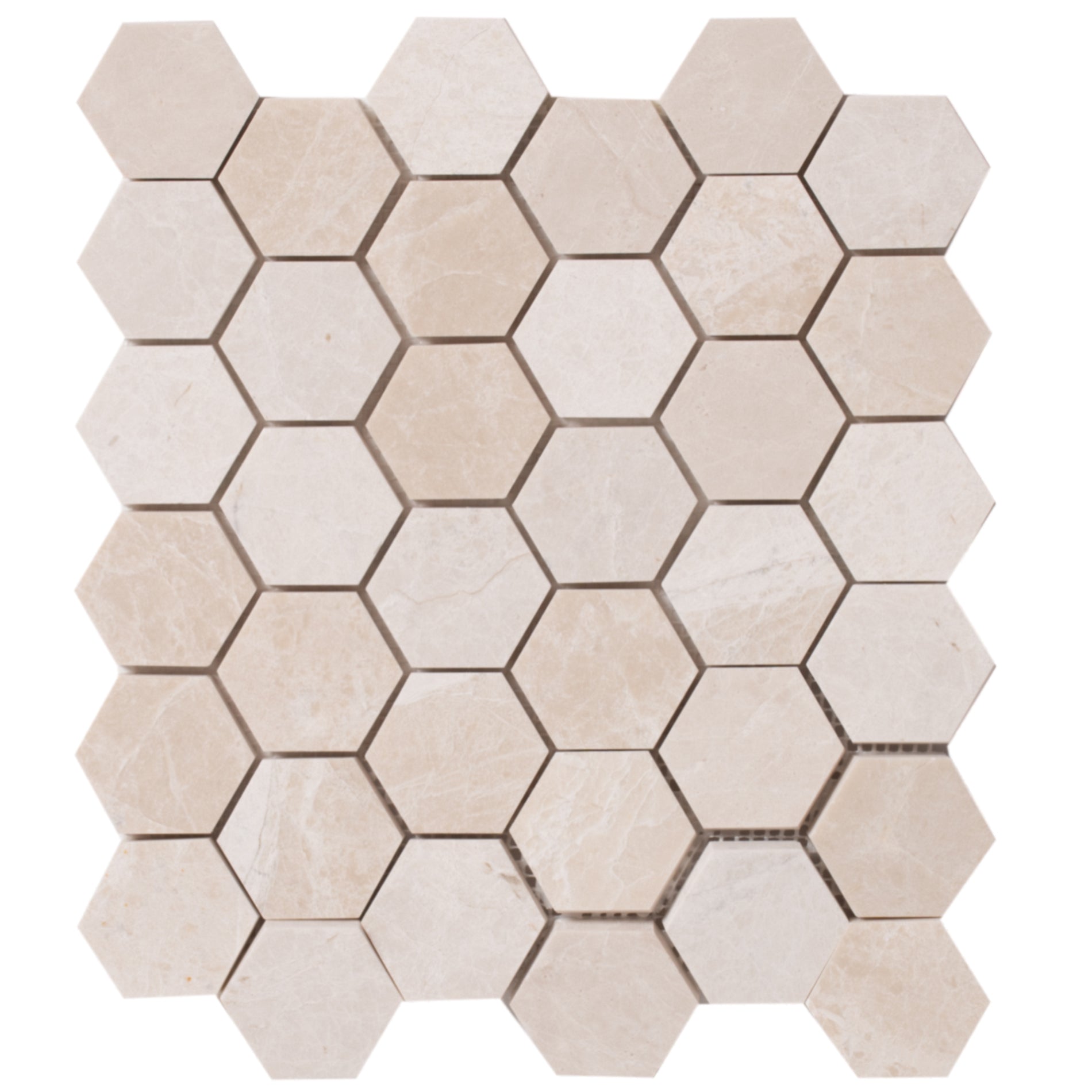 Vanilla Beige Marble 2" Hexagon on 12" x 12" Mesh Mosaic Tile - Belair Collection