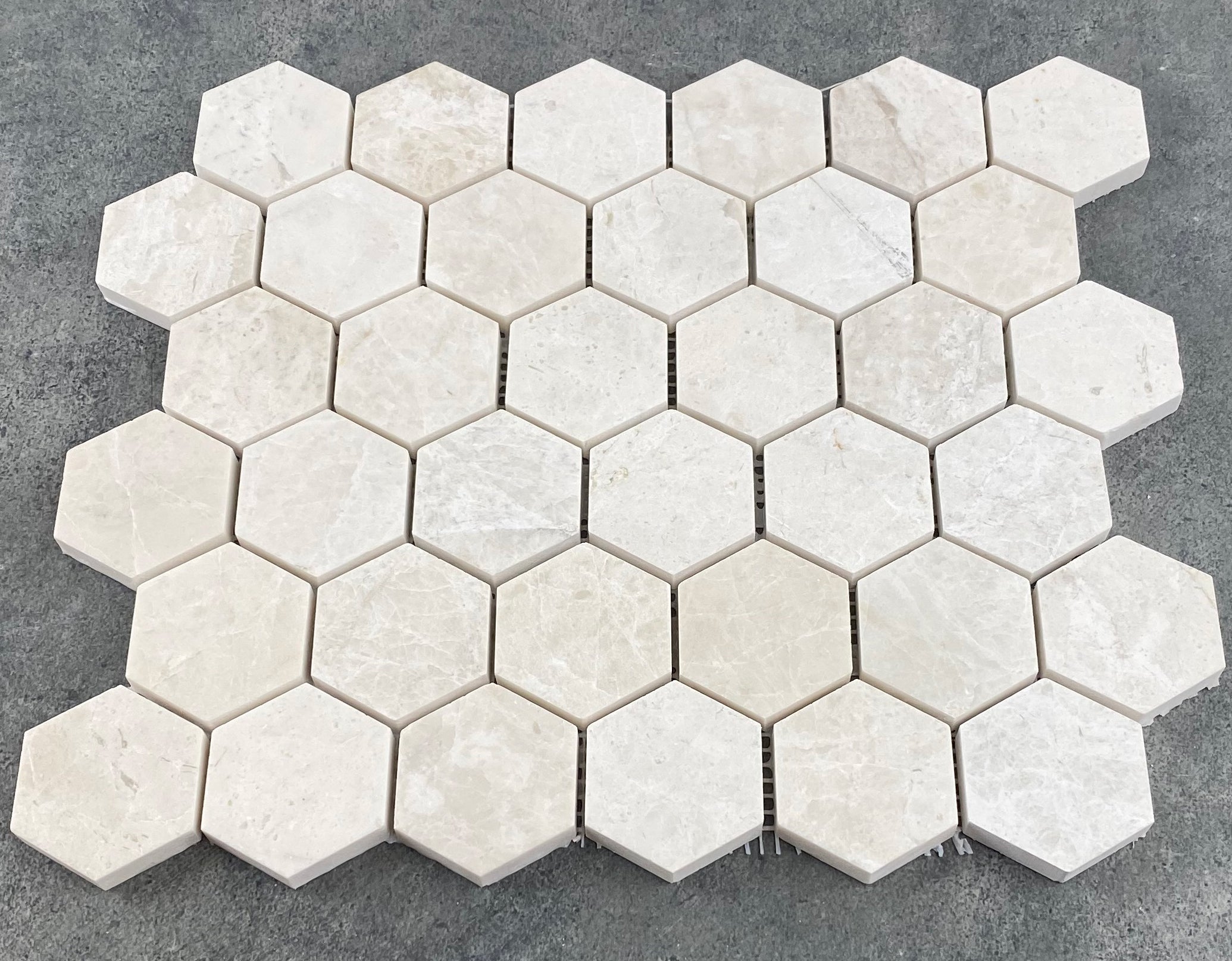 Vanilla Beige Marble 2" Hexagon on 12" x 12" Mesh Mosaic Tile - Belair Collection