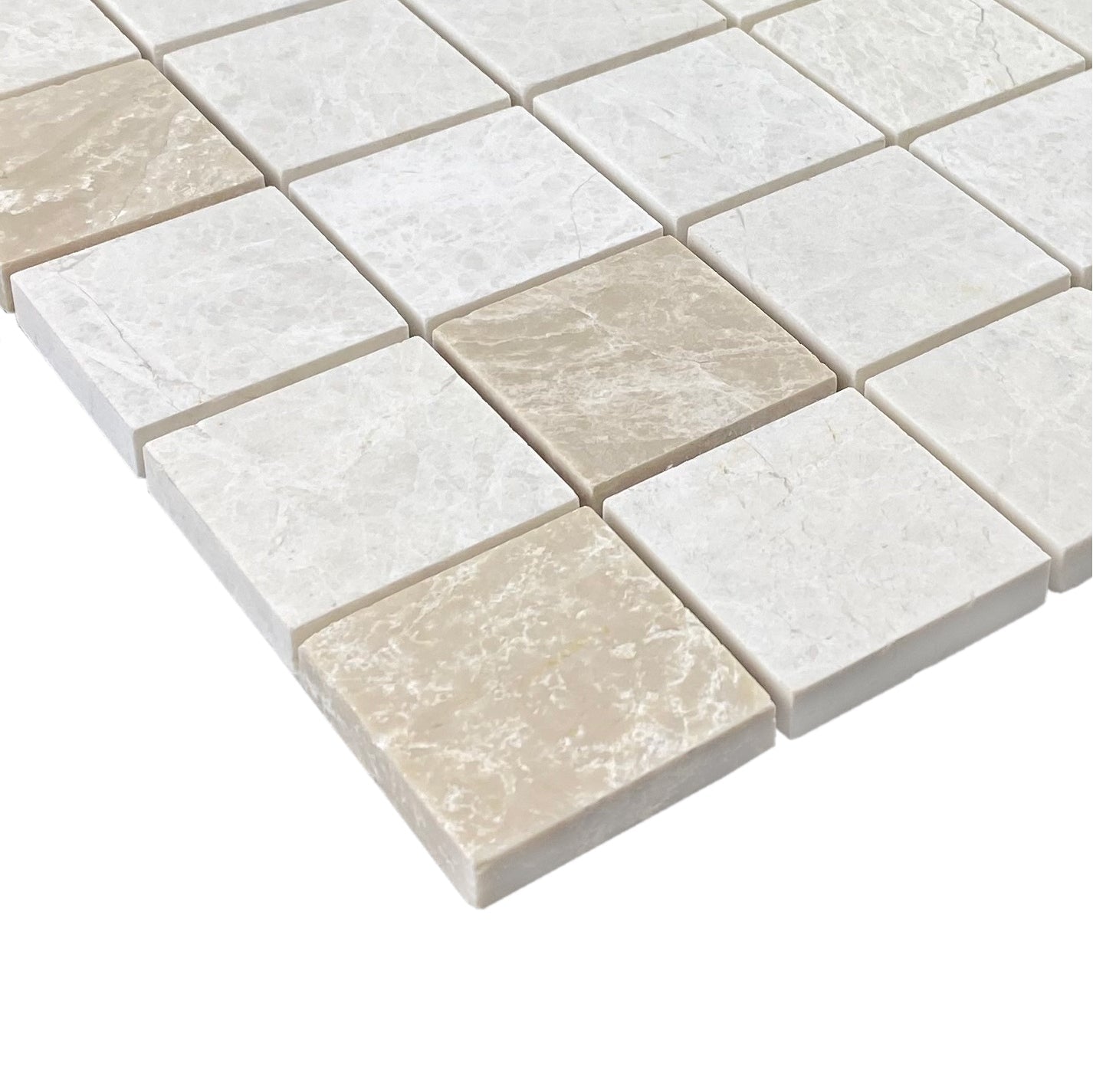 Vanilla Beige Marble 2"x2" Honed on 12" x 12" Mesh Mosaic Tile - Belair Collection