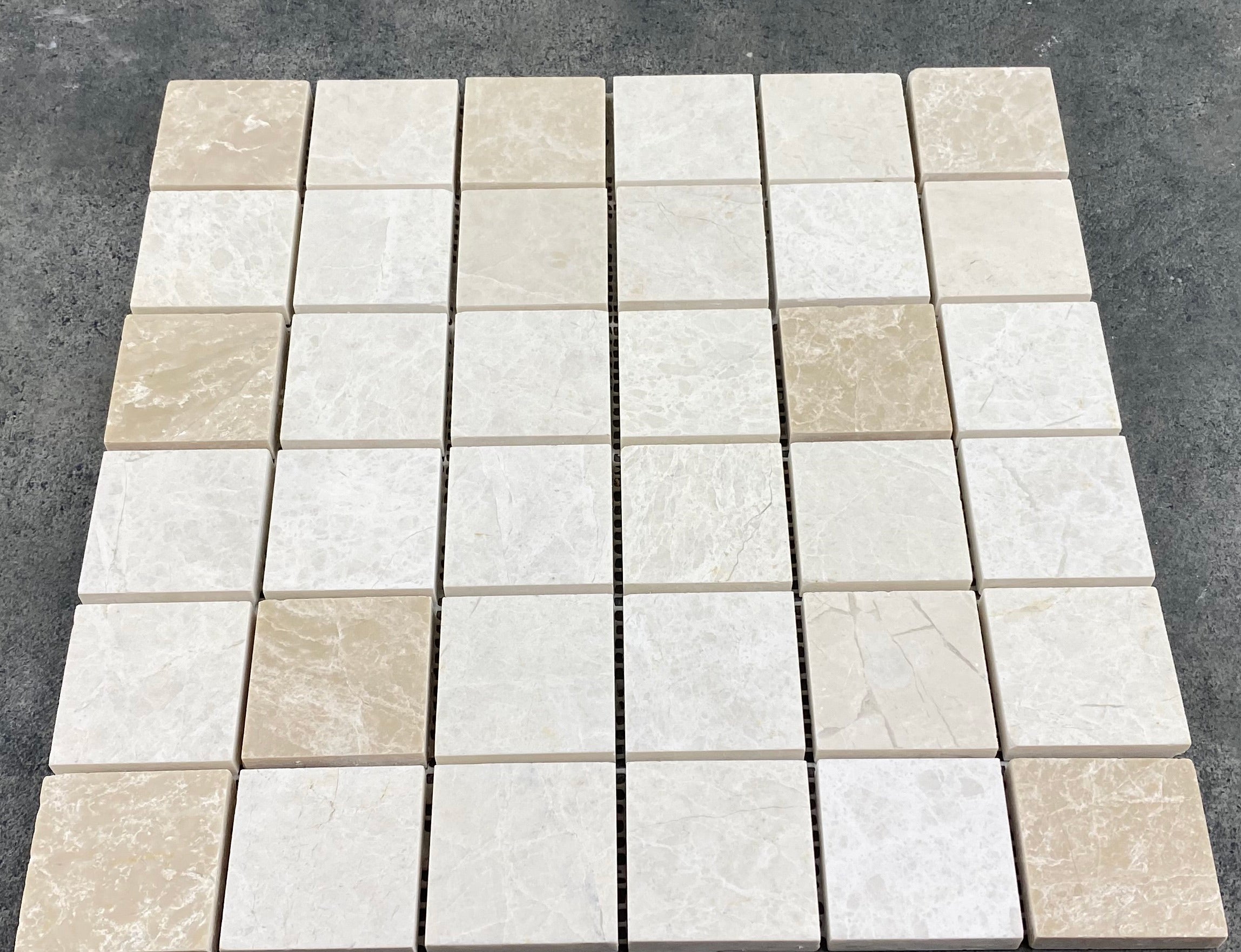 Vanilla Beige Marble 2"x2" Honed on 12" x 12" Mesh Mosaic Tile - Belair Collection