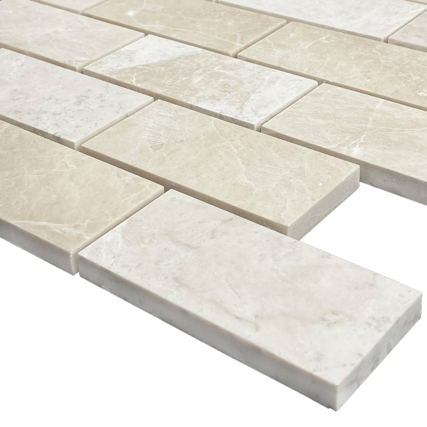Vanilla Beige Marble 2"x4" Brick Honed on 12" x 12" Mesh Mosaic Tile - Belair Collection