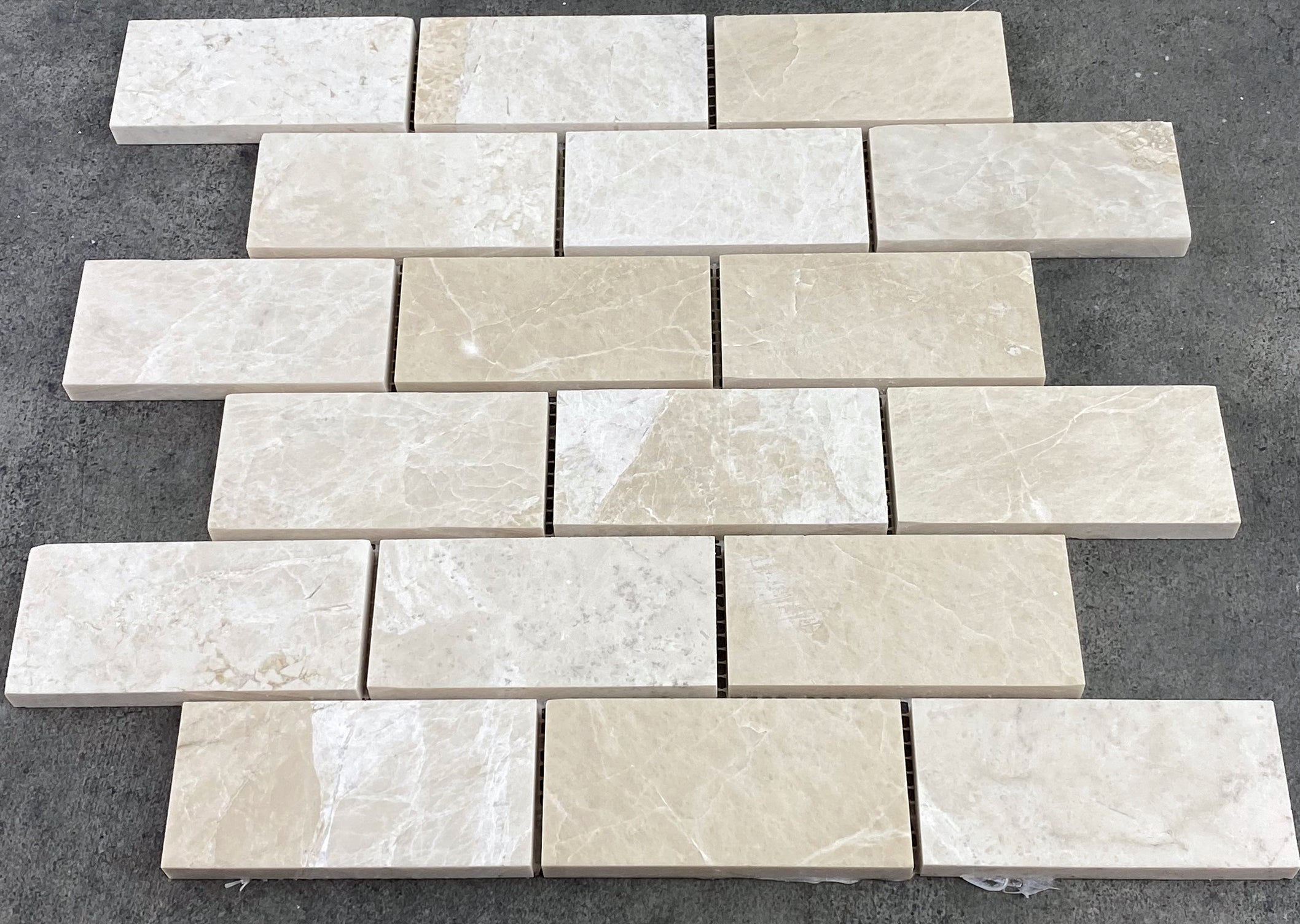 Vanilla Beige Marble 2"x4" Brick Honed on 12" x 12" Mesh Mosaic Tile - Belair Collection