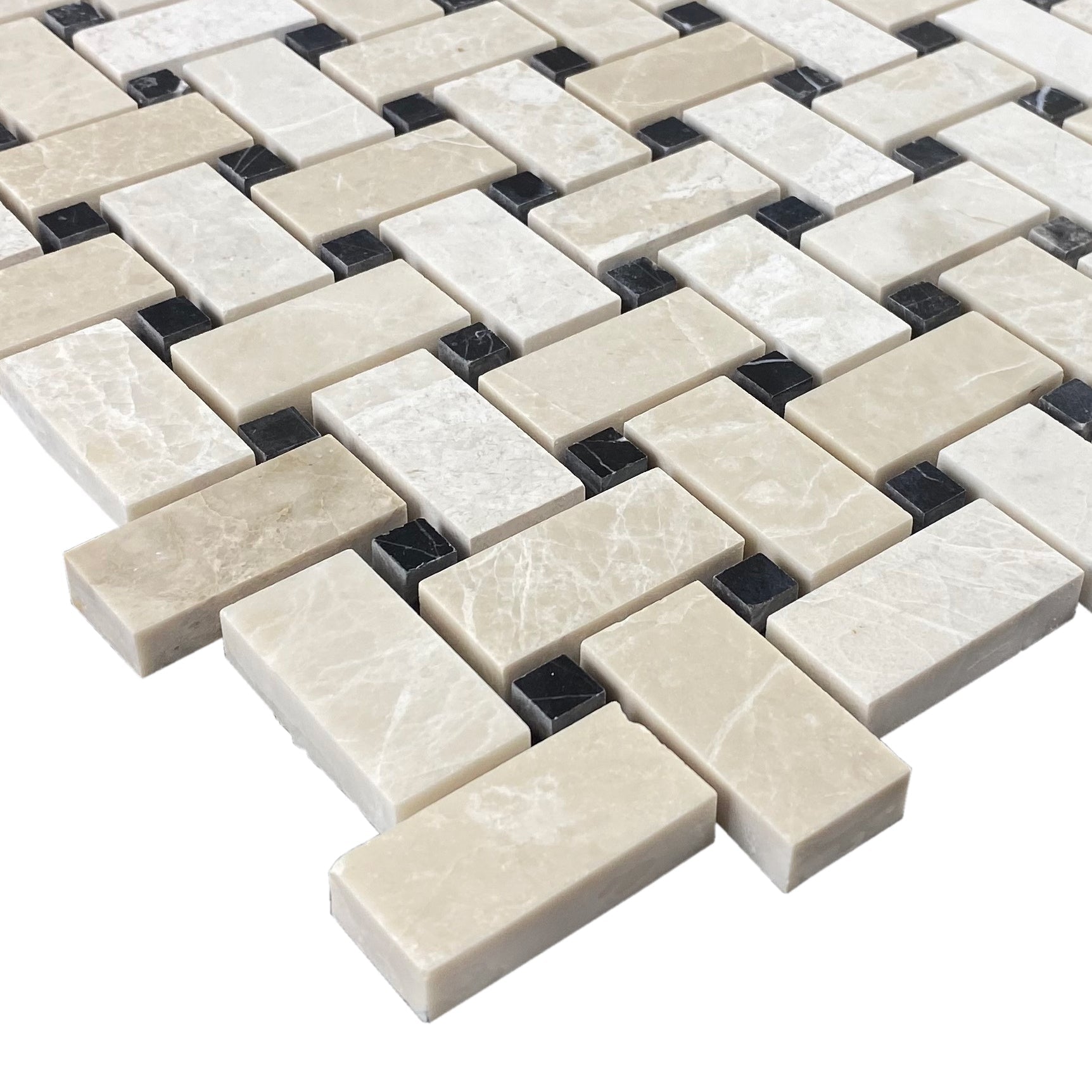 Vanilla Beige Marble Basketweave Design on 12" x 12" Mesh Mosaic Tile - Belair Collection