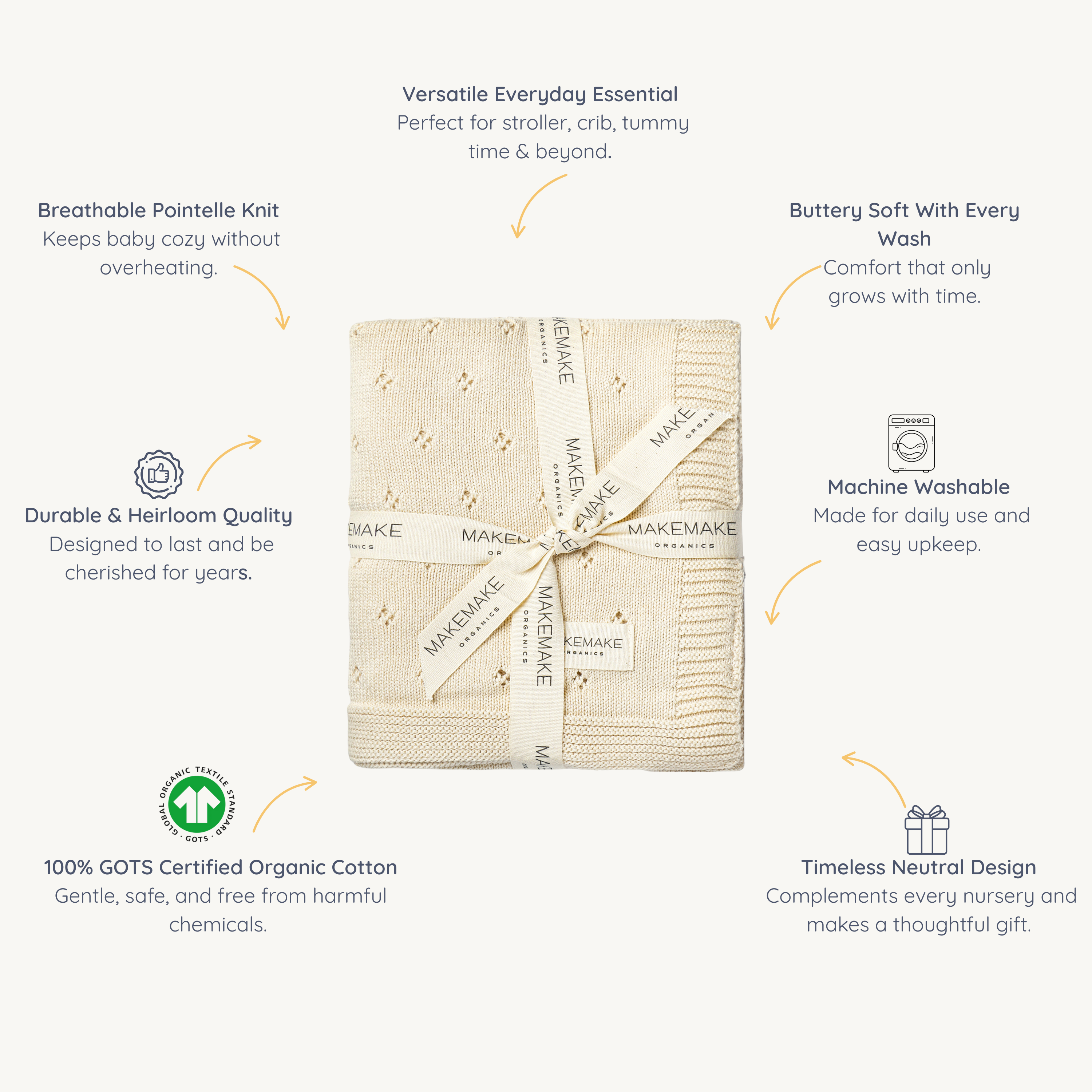 Organic Baby Blanket Knit Pointelle - Vanilla