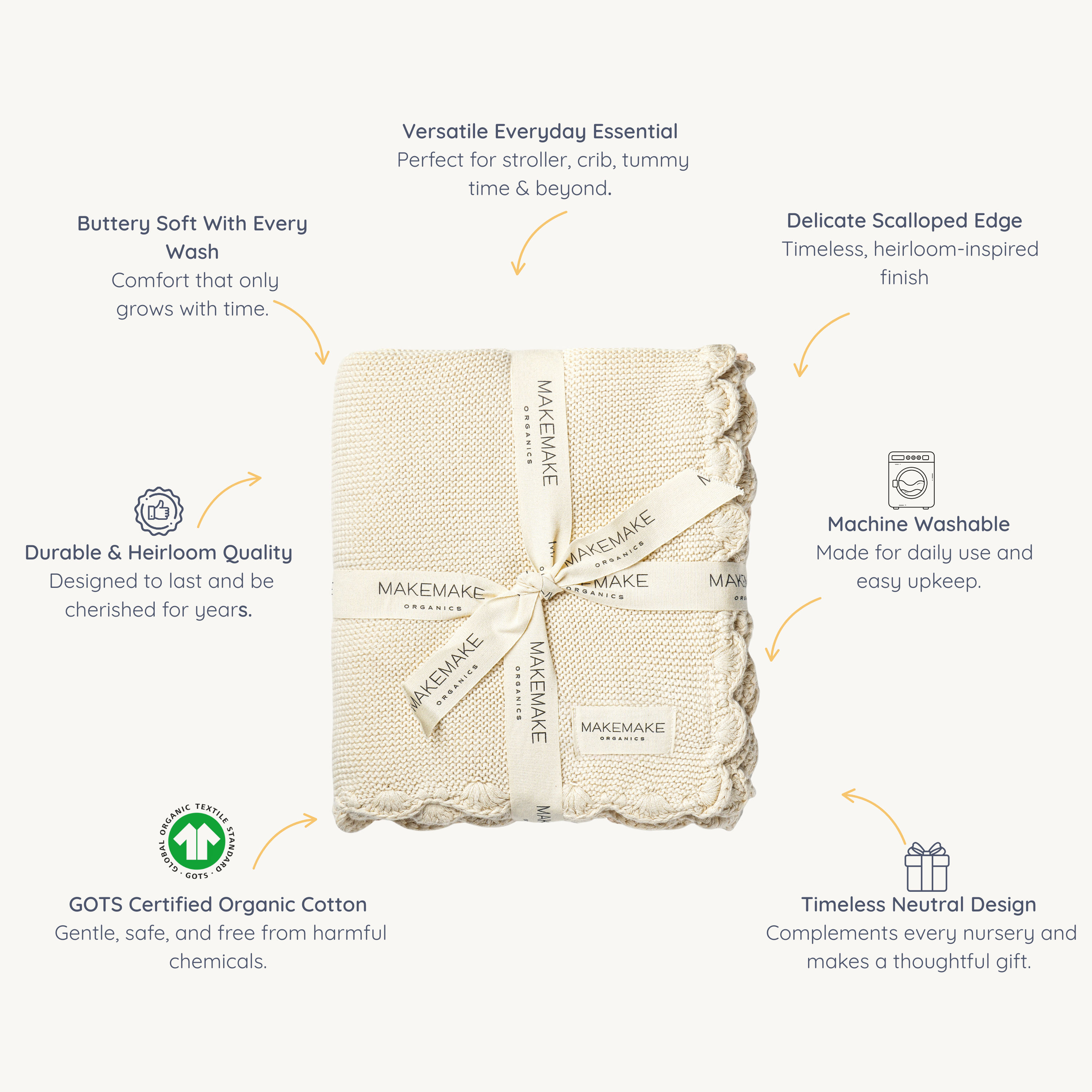 Organic Cotton Scalloped Baby Blanket - Vanilla