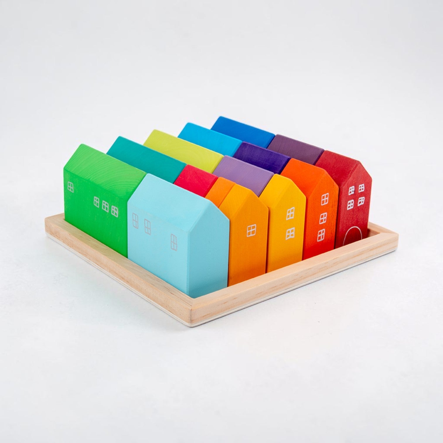 **Pre-order (Ships in 2-3 Weeks)**15-Piece Stained Little Village Wooden House Building Blocks Set